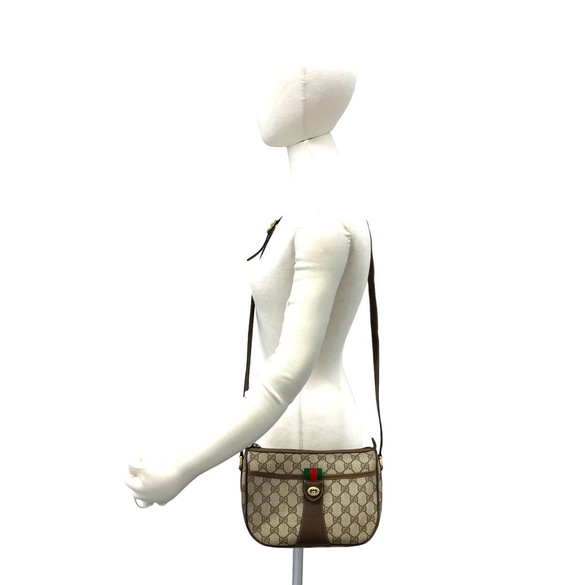 Gucci Brown Green Red Color Leather Pvc Shoulder Bag (Pre-Owned)