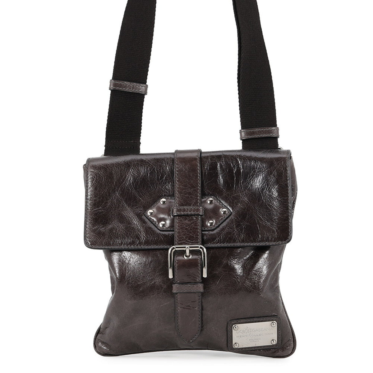 Dolce & Gabbana Dark Gray Leather Crossbody Bag Handbag Shoulder Bag (Pre-Owned)