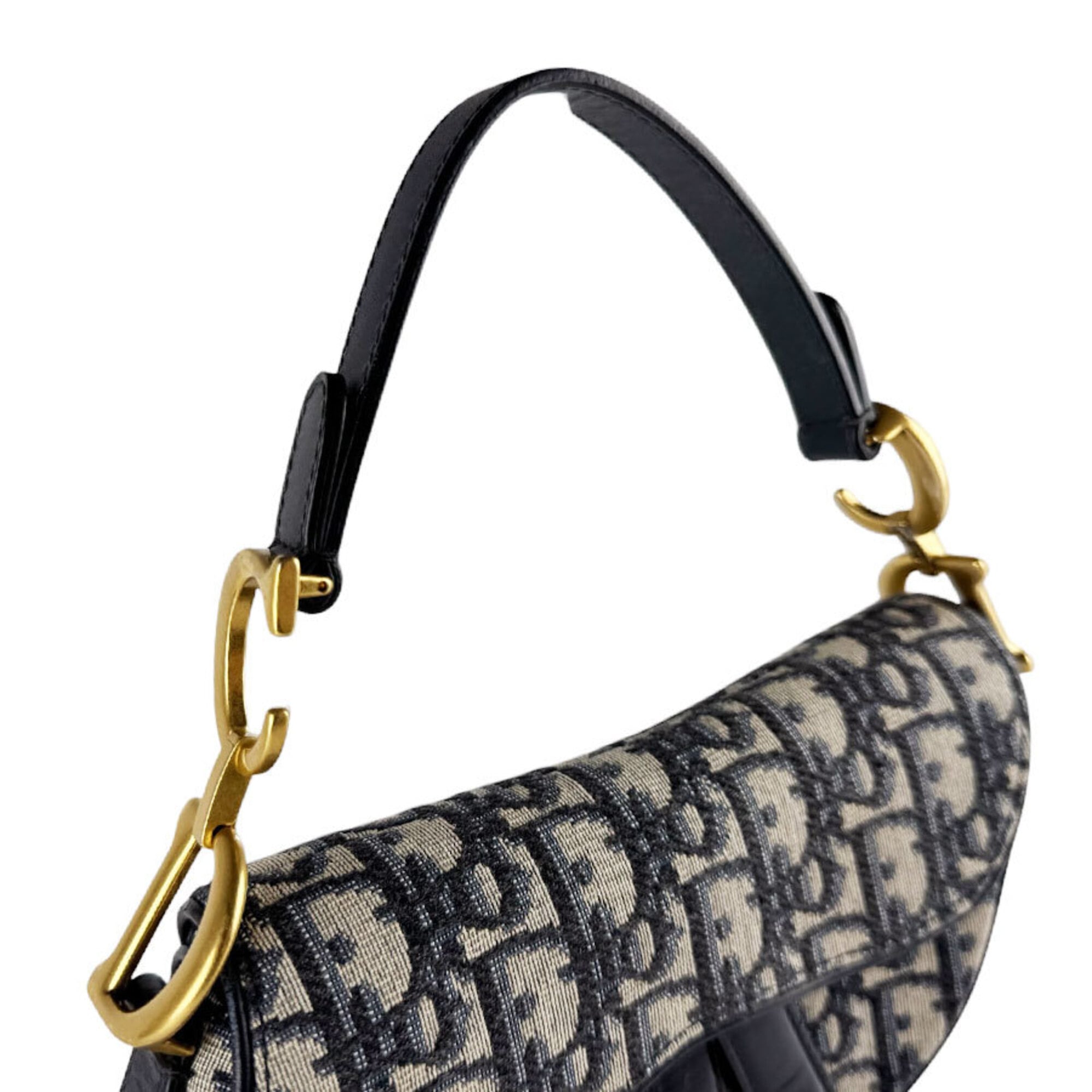 Christian Dior Navy Canvas Leather Handbag Saddle Bag (Pre-Owned)
