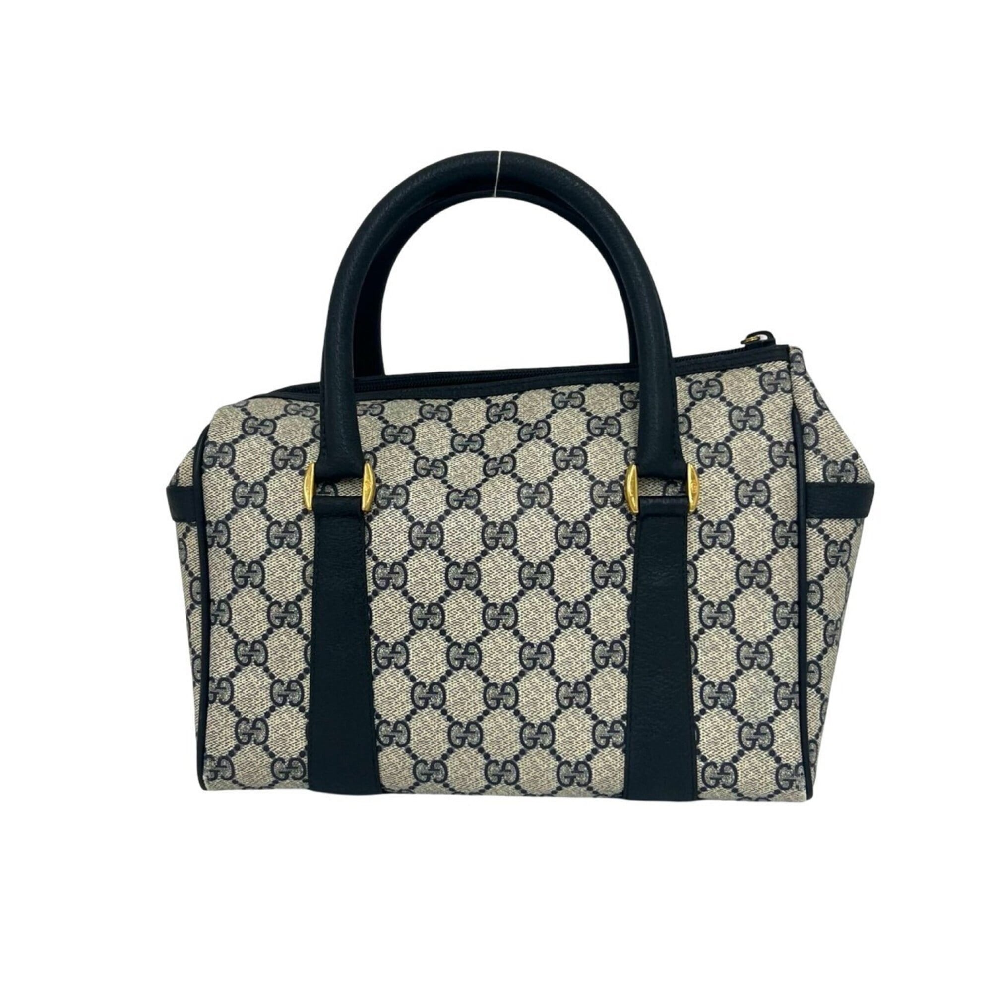 Gucci Navy Pvc Leather Boston Bag Handbag (Pre-Owned)
