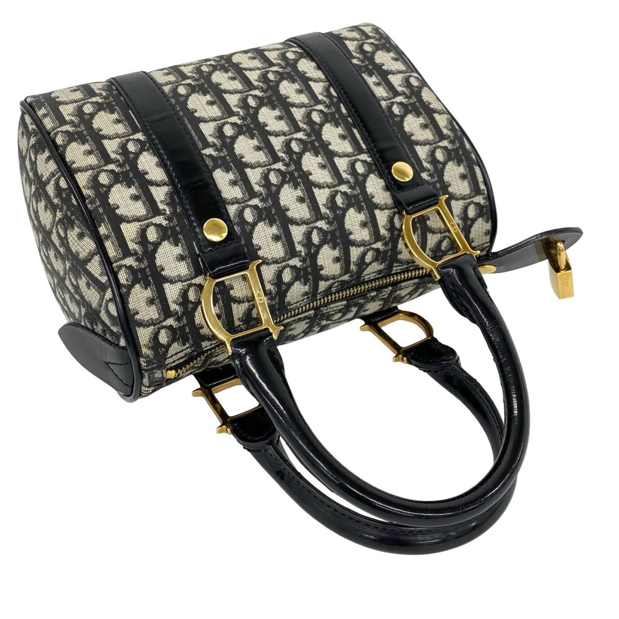 Christian Dior Black Canvas Leather Boston Bag Handbag (Pre-Owned)