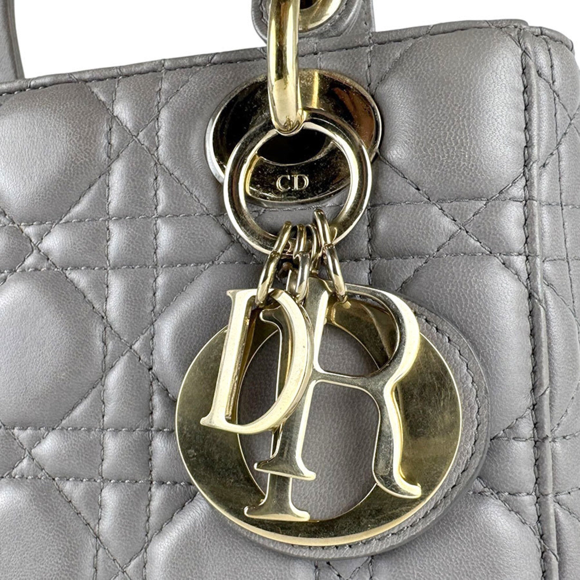 Christian Dior Gray Leather Handbag Shoulder Bag (Pre-Owned)