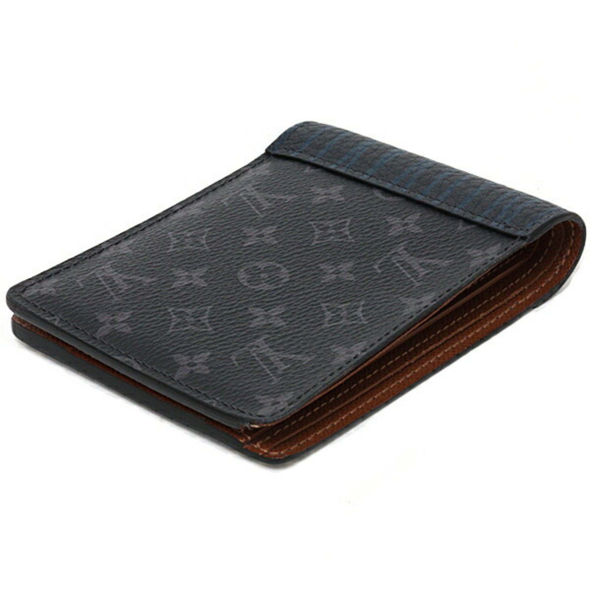 Louis Vuitton Monogram Eclipse Black Blue Monogram Eclipse Leather Wallet (Bi-Fold) (Pre-Owned)
