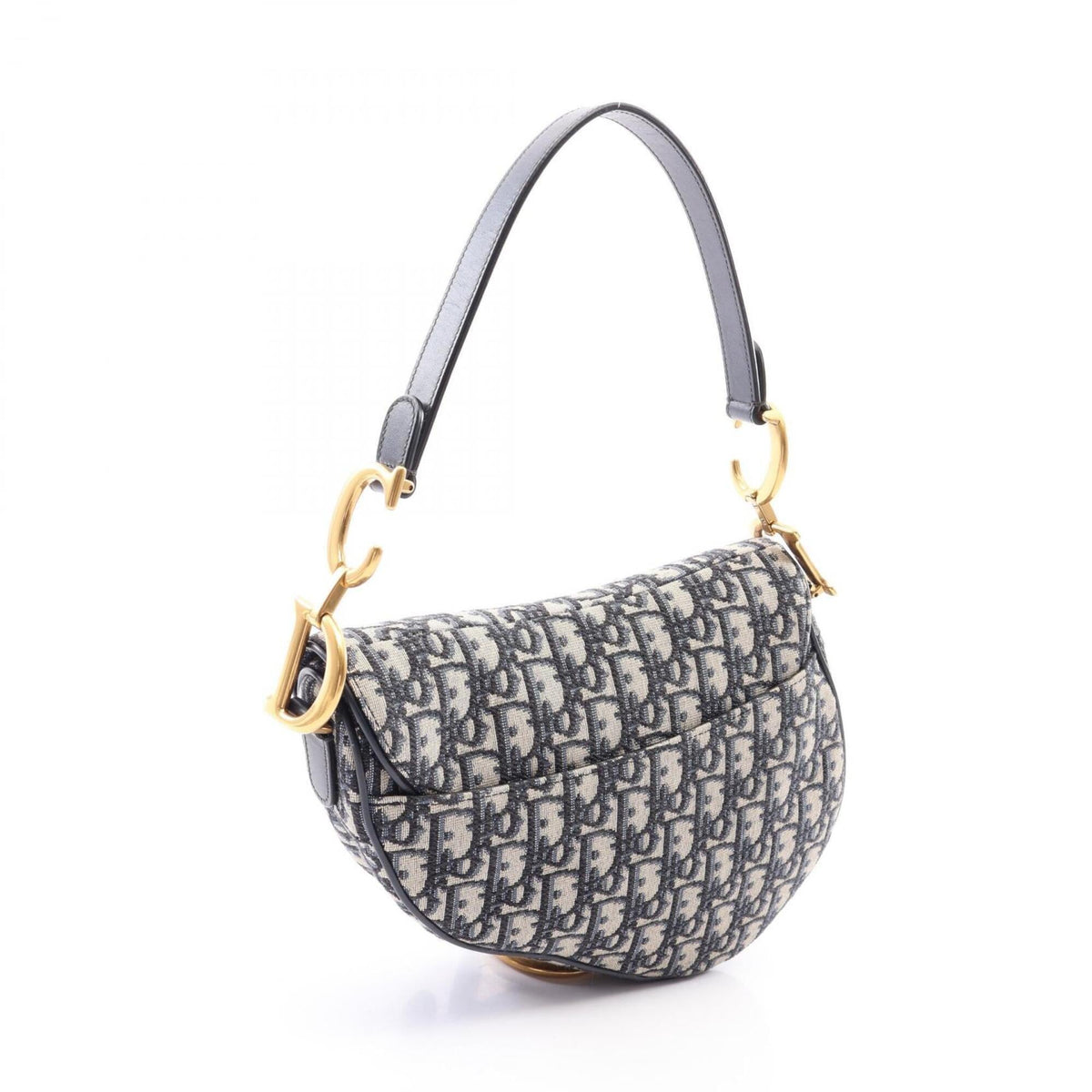 Christian Dior Ivory Navy Canvas Leather Saddle Bag (Pre-Owned)