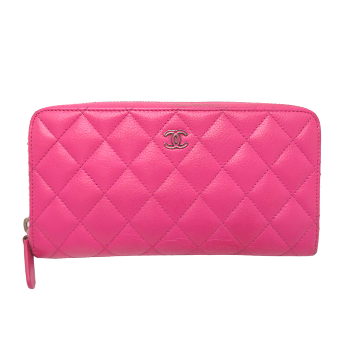 Chanel Pink Grained Calfskin Long Wallet (Bi-Fold) (Pre-Owned)