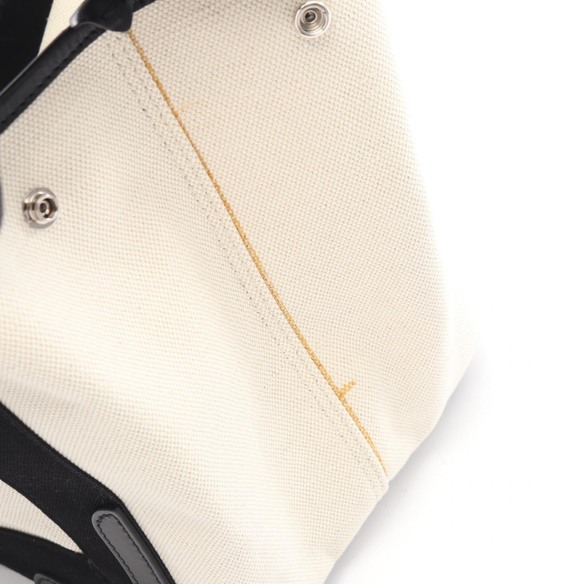 Balenciaga Black Ivory Canvas Leather Handbag Tote Bag (Pre-Owned)