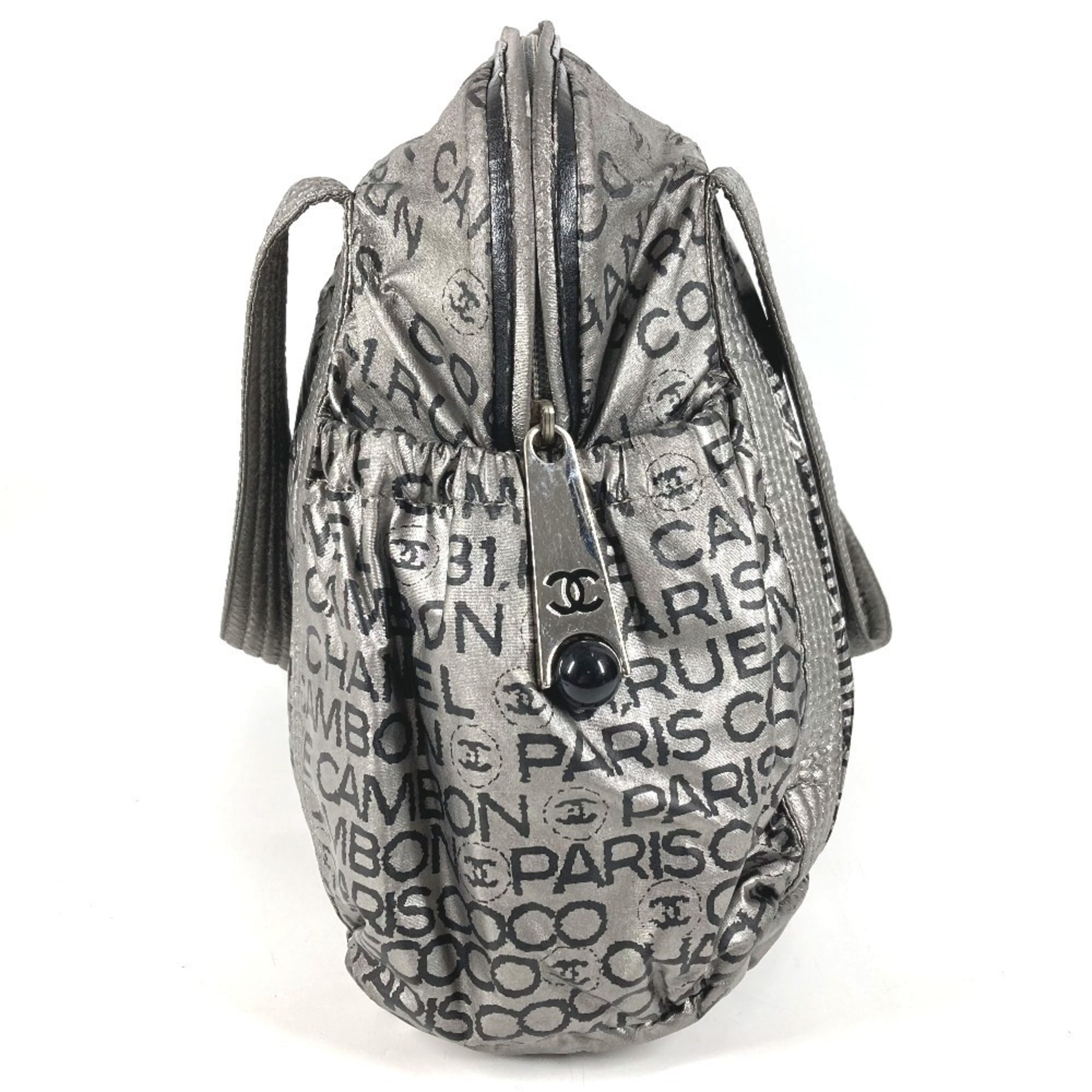 Chanel Black Silver Nylon Canvas Boston Bag Handbag Shoulder Bag Tote Bag (Pre-Owned)