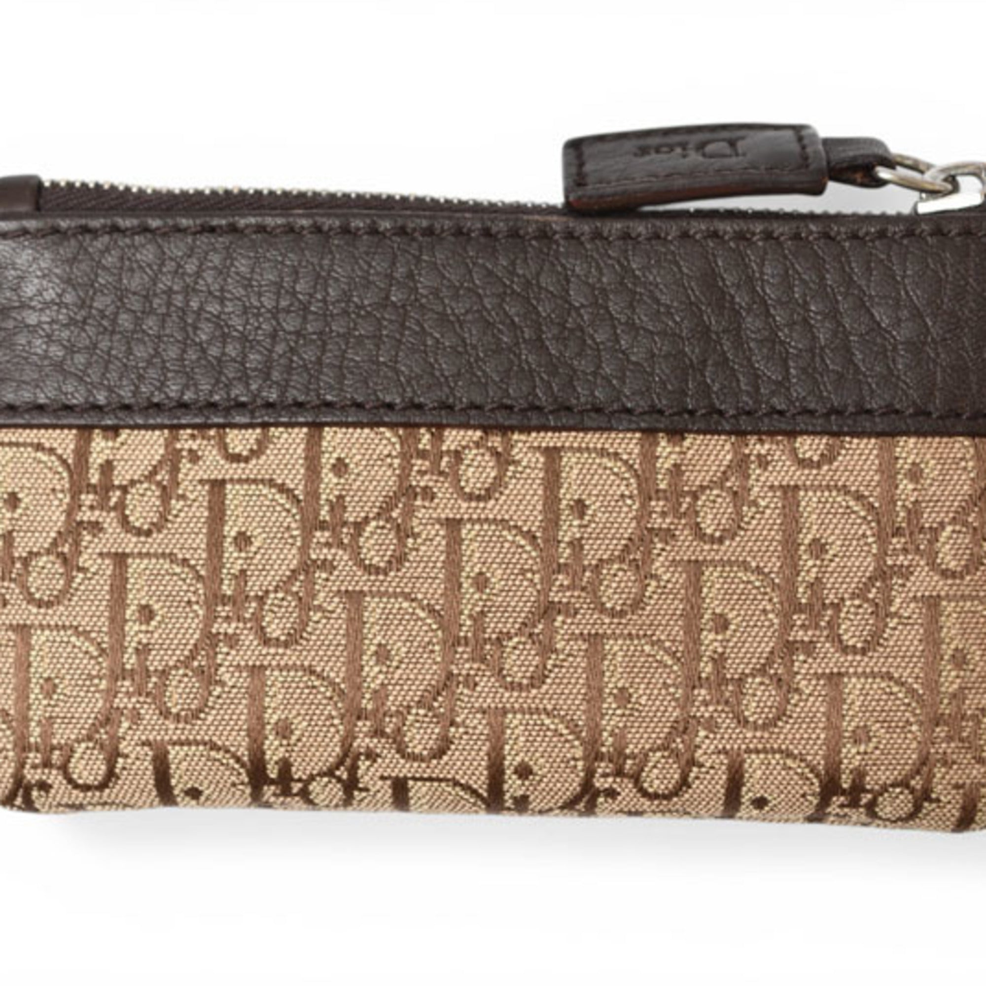 Christian Dior Beige Brown Leather Canvas Pouch (Pre-Owned)