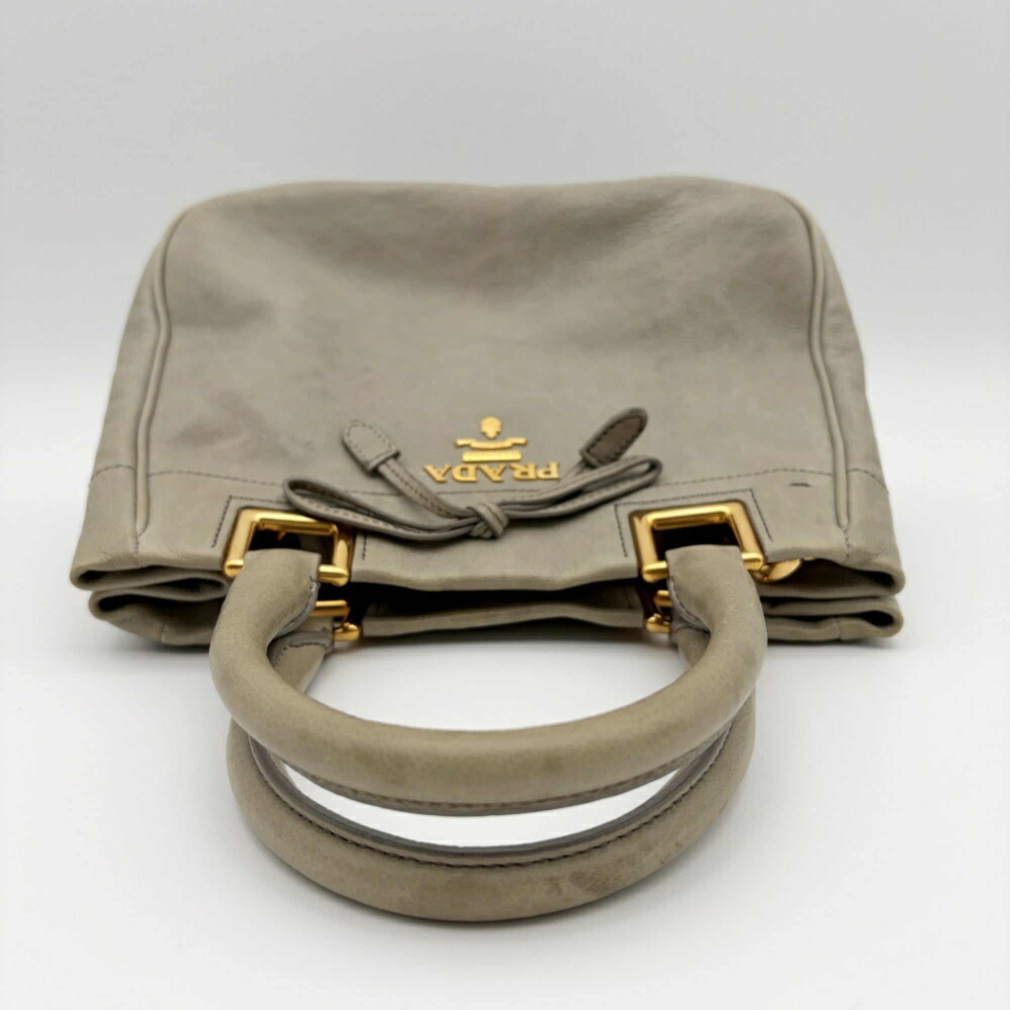 Prada Grayish Leather Handbag Shoulder Bag (Pre-Owned)