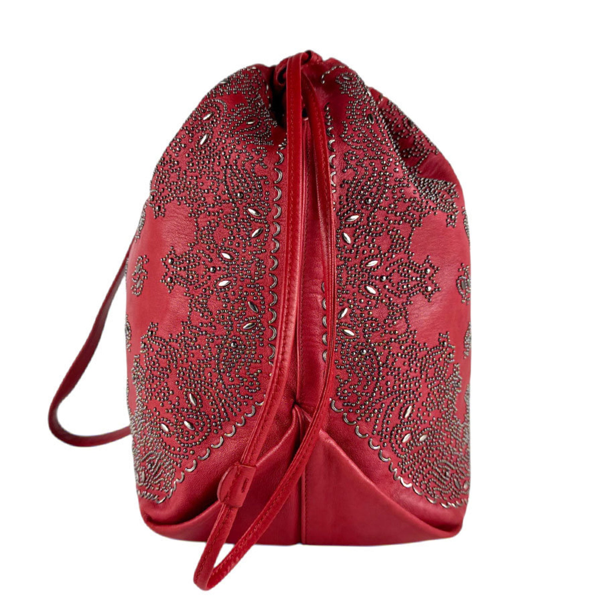 Saint Laurent Red Color Leather Metal Shoulder Bag (Pre-Owned)