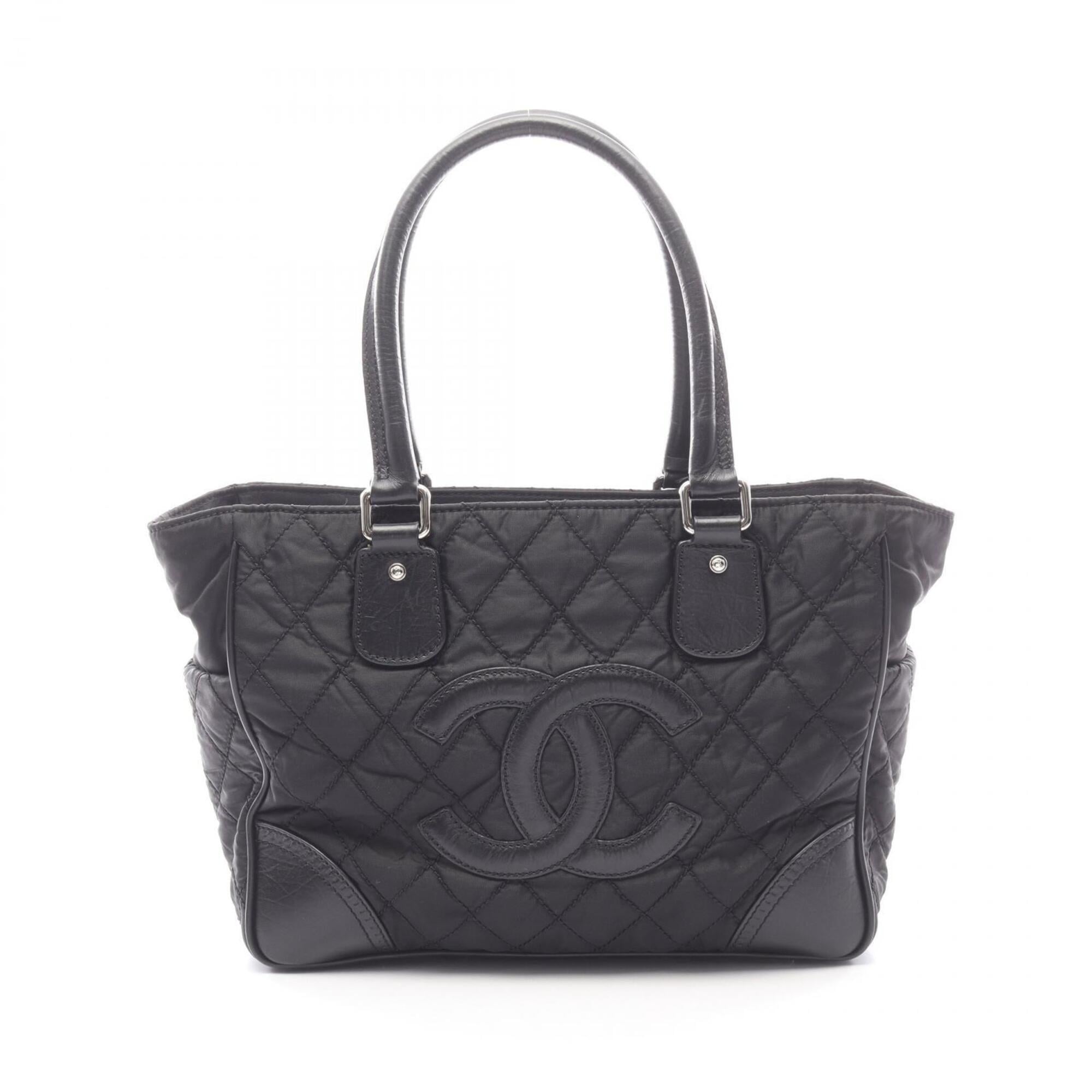 Chanel Black Nylon Leather Handbag Tote Bag (Pre-Owned)