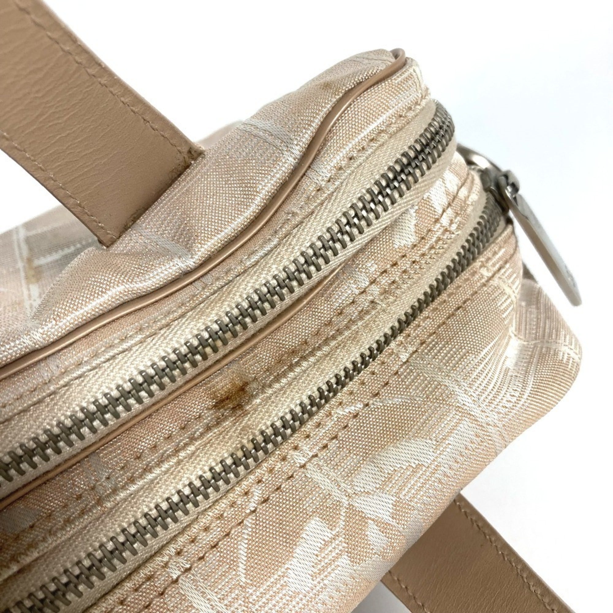 Chanel Beige Nylon Leather Handbag Tote Bag (Pre-Owned)
