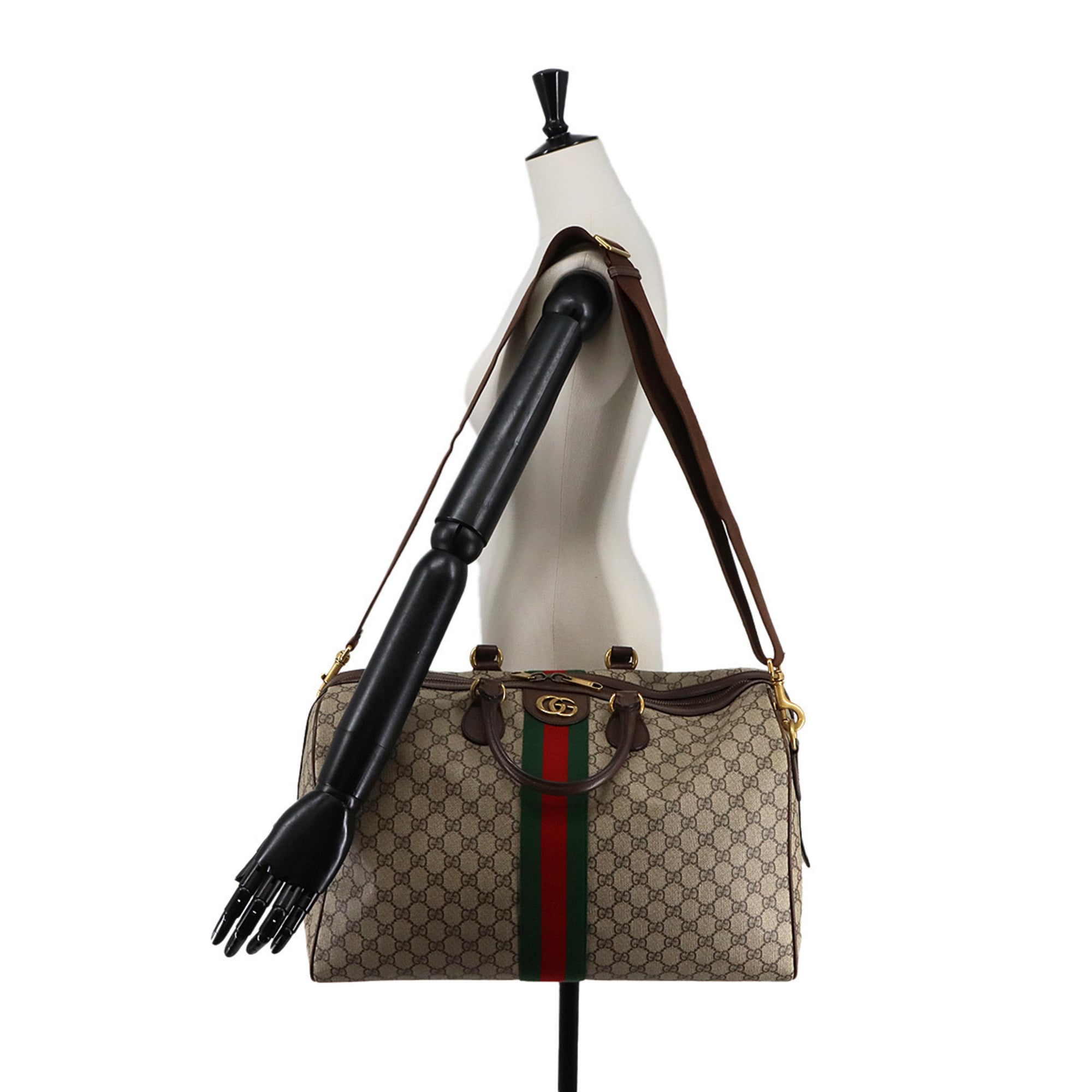 Gucci Ophidia Beige Brown Gg Supreme Leather Boston Bag Handbag (Pre-Owned)