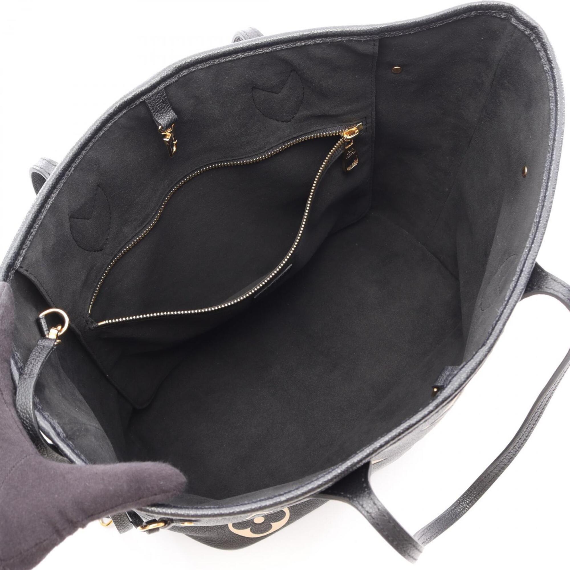Louis Vuitton Beige Black Leather Handbag Pouch Tote Bag (Pre-Owned)