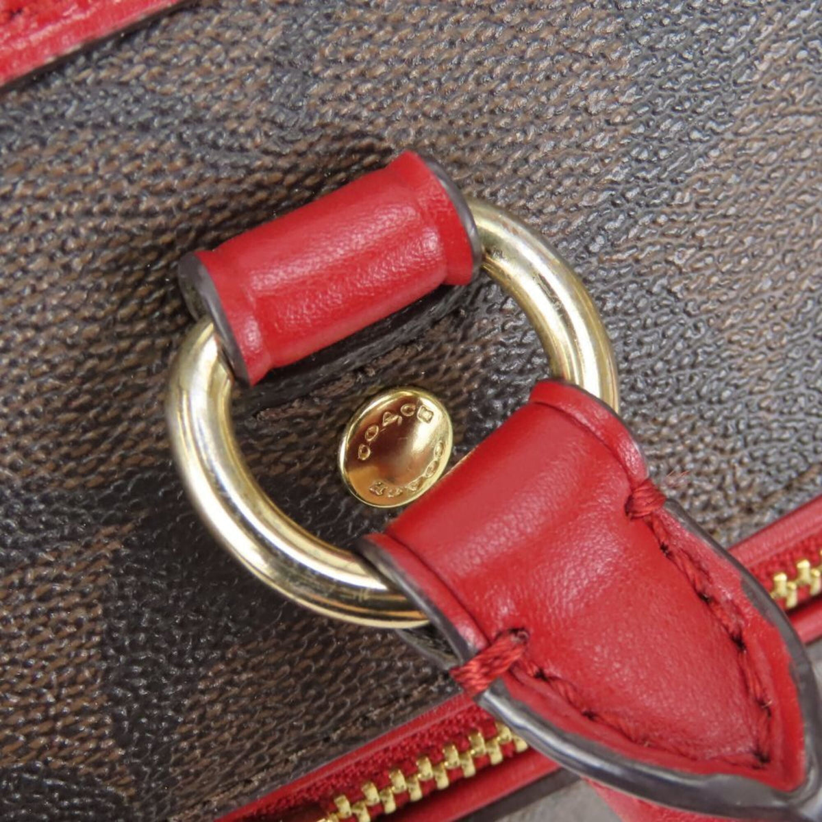 Coach Signature Brown Red Color Signature Line Handbag (Pre-Owned)