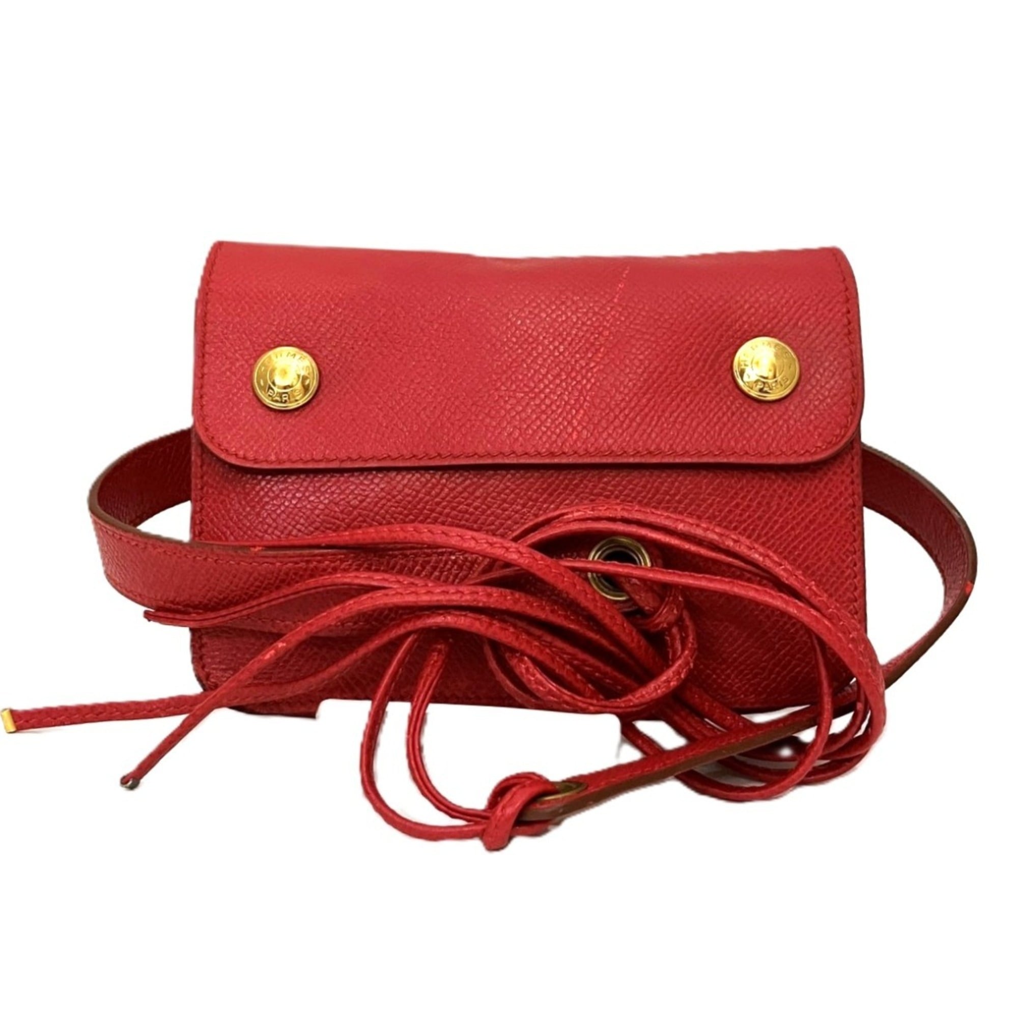 Hermes Red Color Courchevel Leather Fanny Pack Pochette (Pre-Owned)