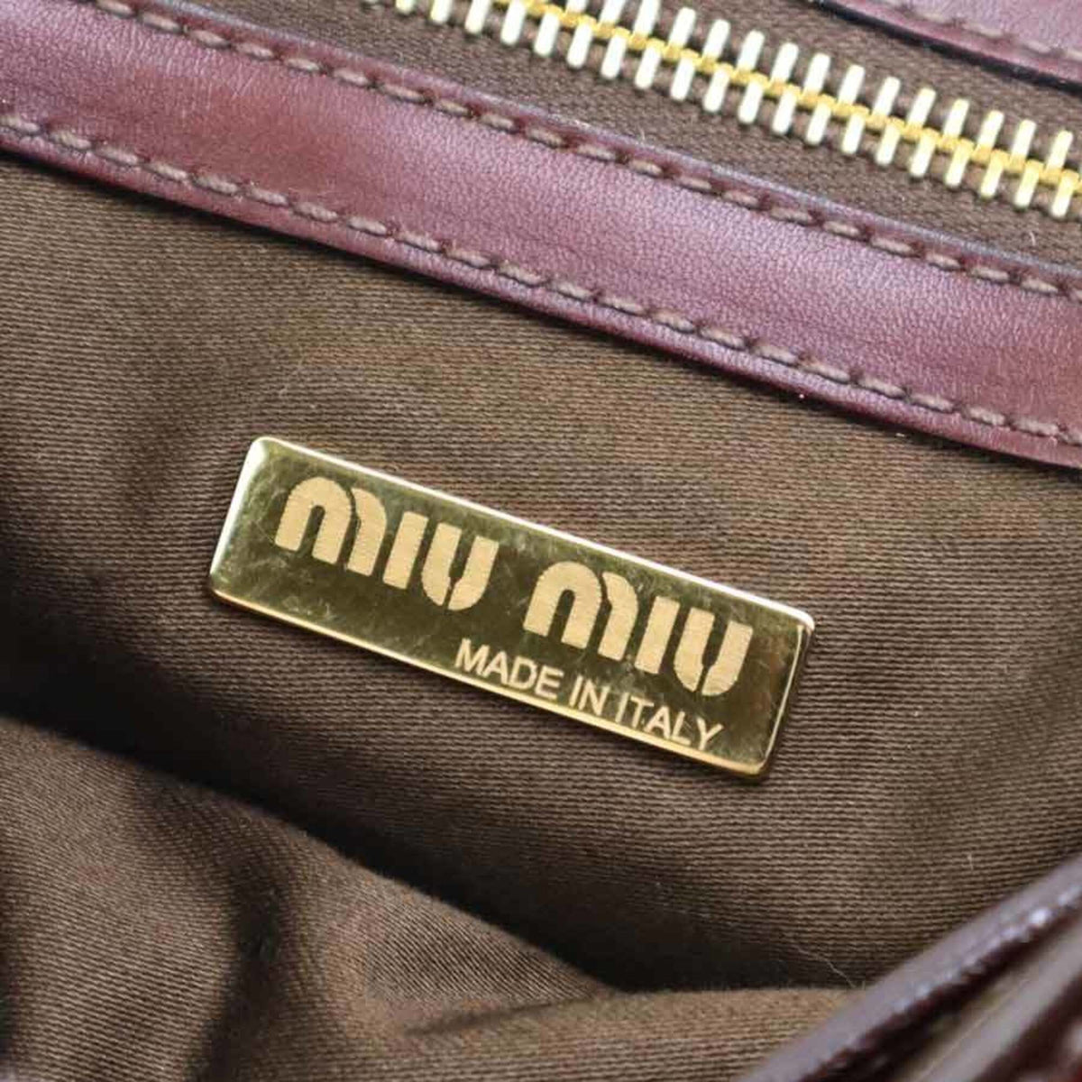 Miu Miu Brown Gold Leather Metal Shoulder Bag (Pre-Owned)