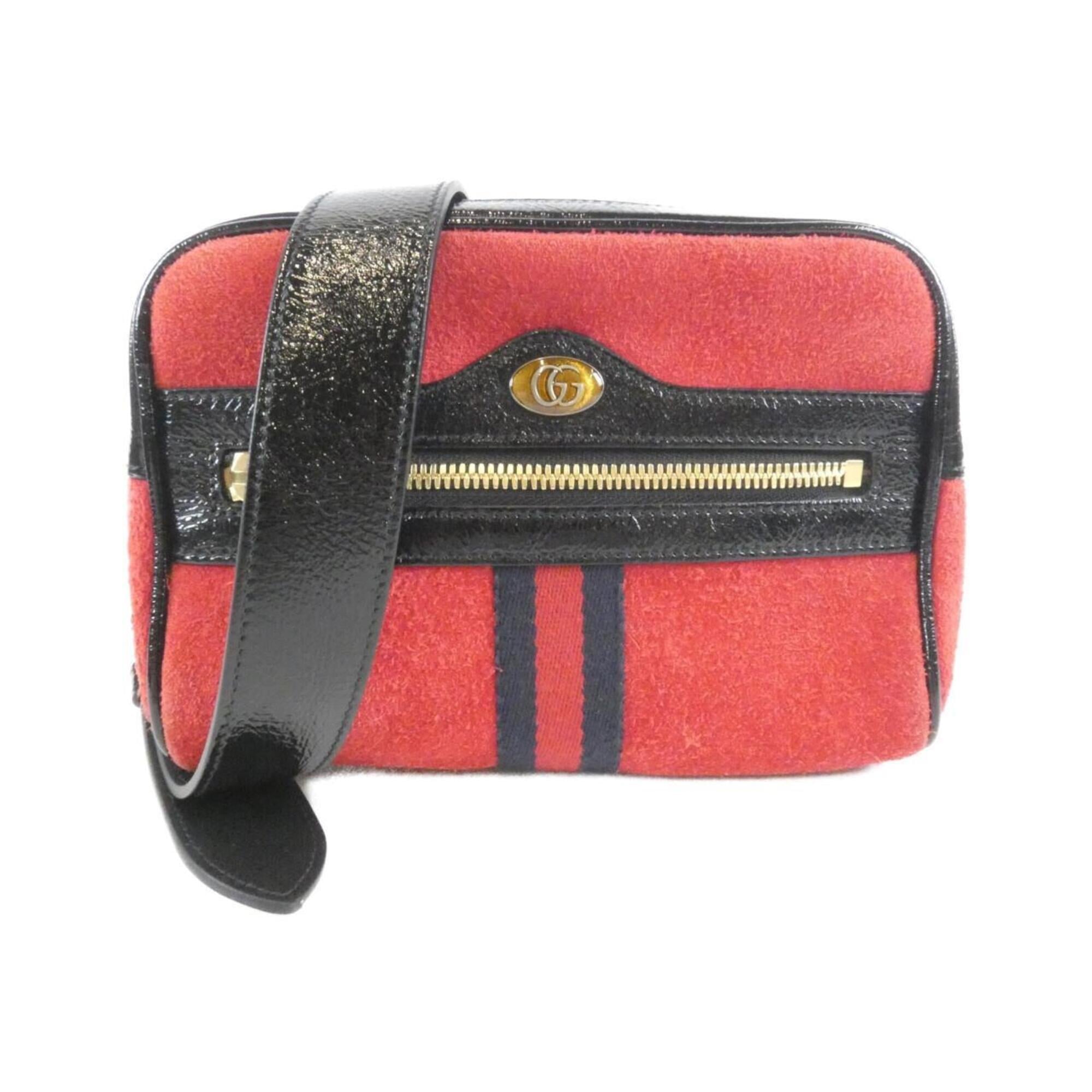 Gucci Black Red Color Suede Leather Handbag (Pre-Owned)