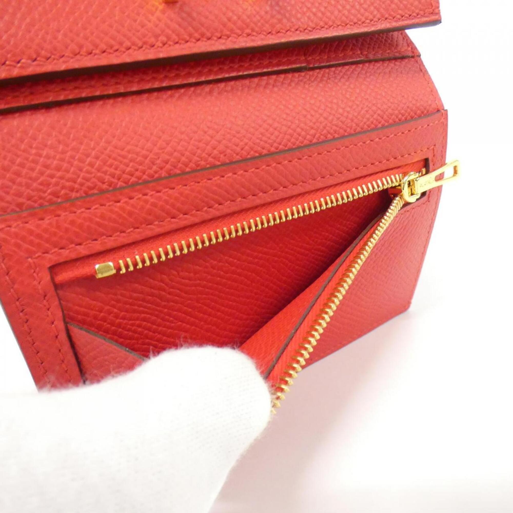 Hermes Red Color Epsom Leather Wallet (Tri-Fold) (Pre-Owned)