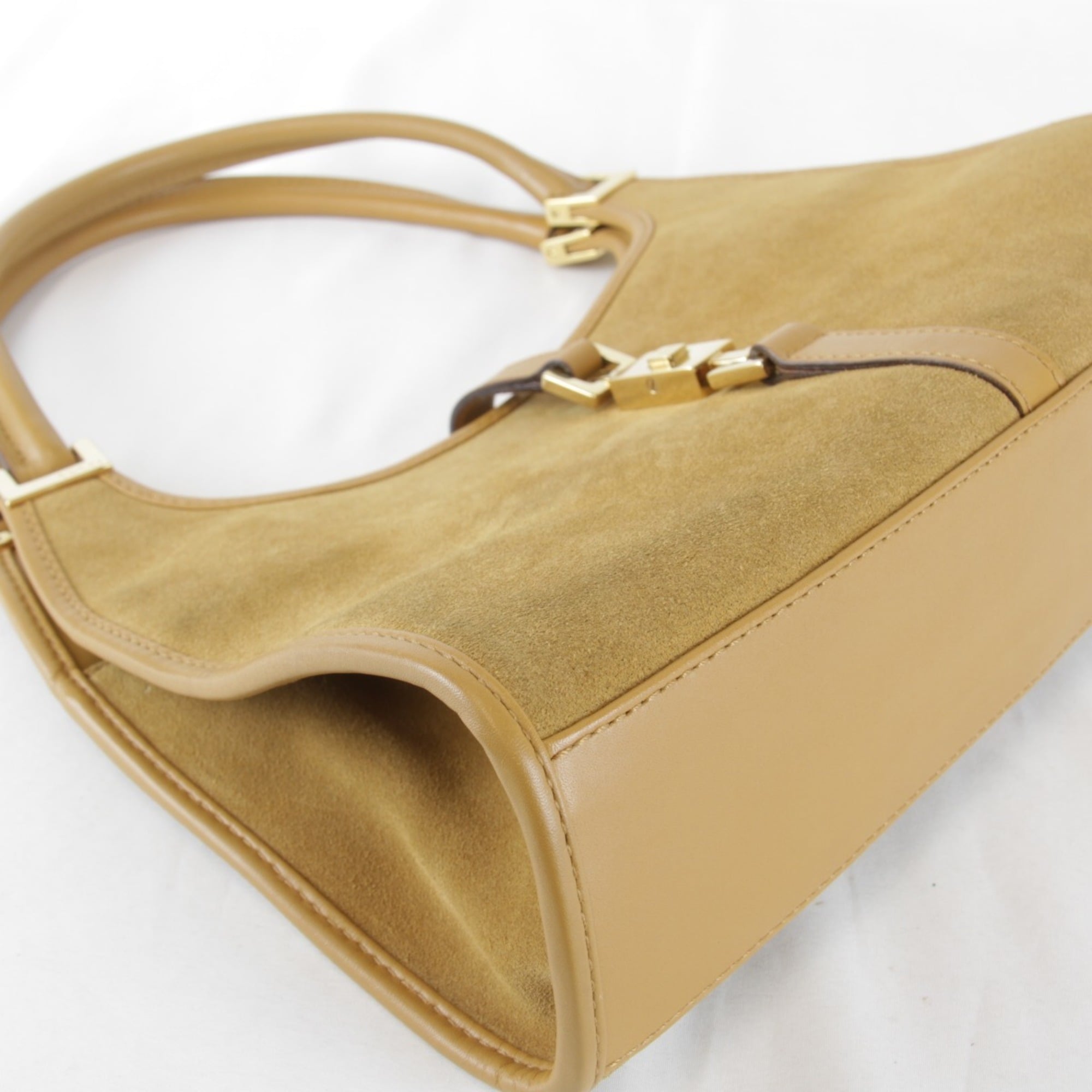 Gucci Beige Black Suede Leather Handbag (Pre-Owned)