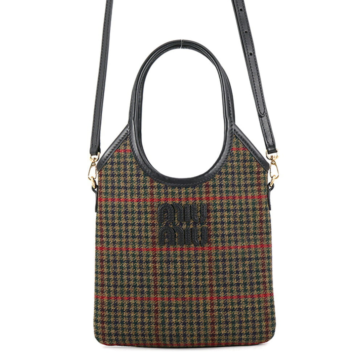 Miu Miu Black Green Multi-Color Fabric Leather Handbag (Pre-Owned)