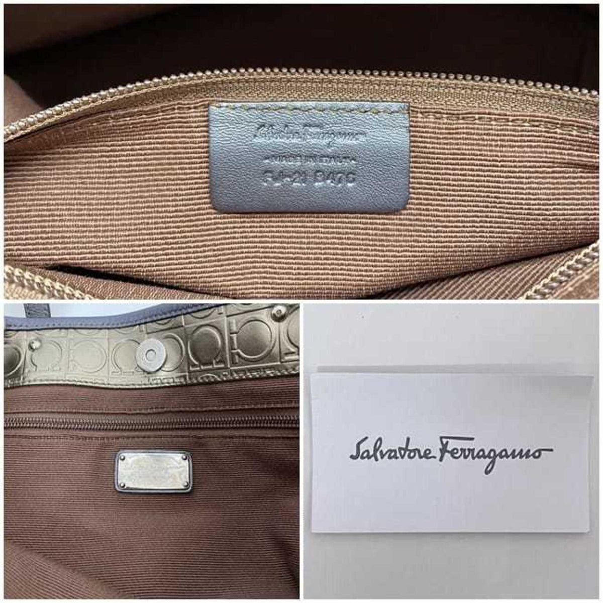 Salvatore Ferragamo Gold Gray Pvc Leather Tote Bag (Pre-Owned)