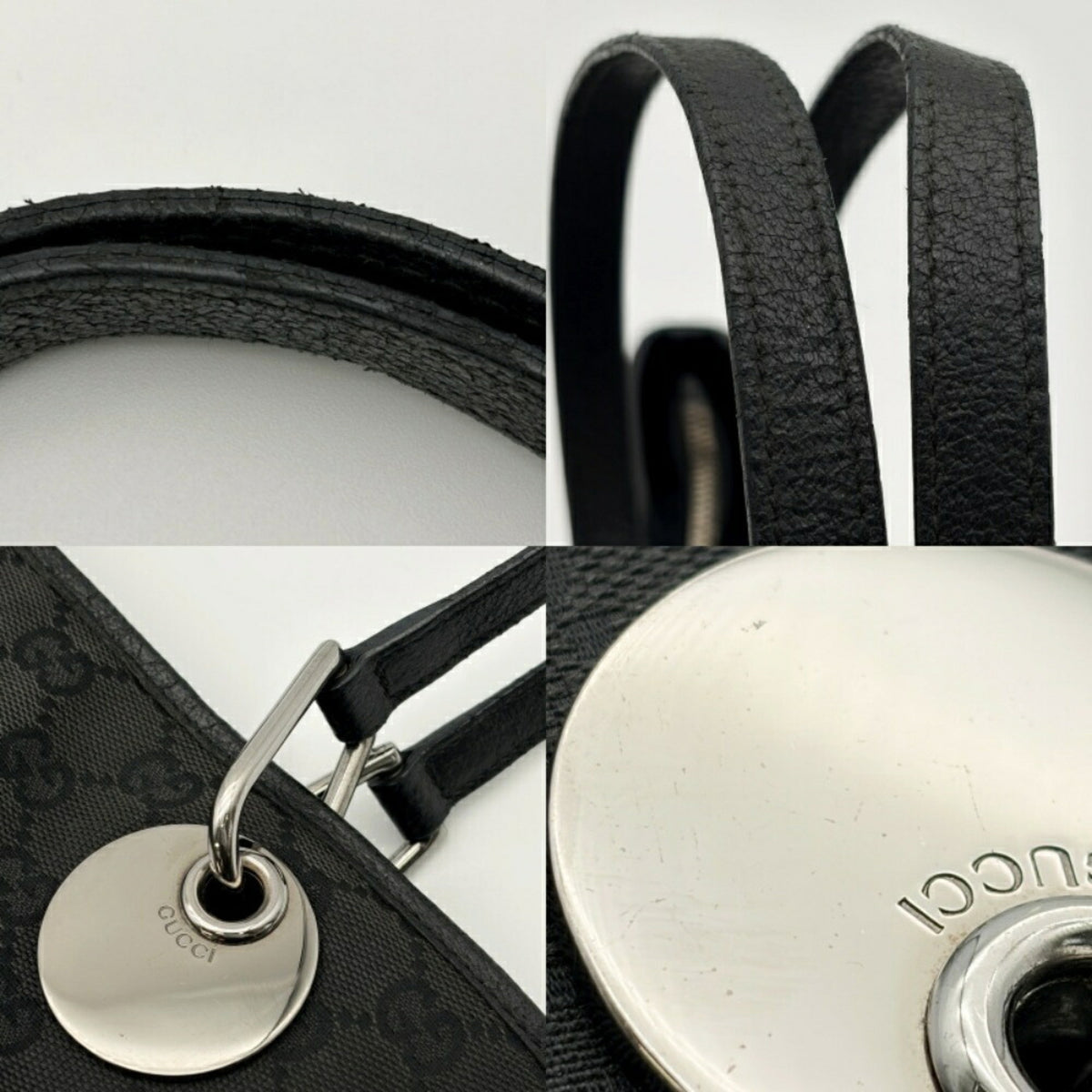 Gucci Gg Canvas Black Gg Canvas Leather Tote Bag (Pre-Owned)