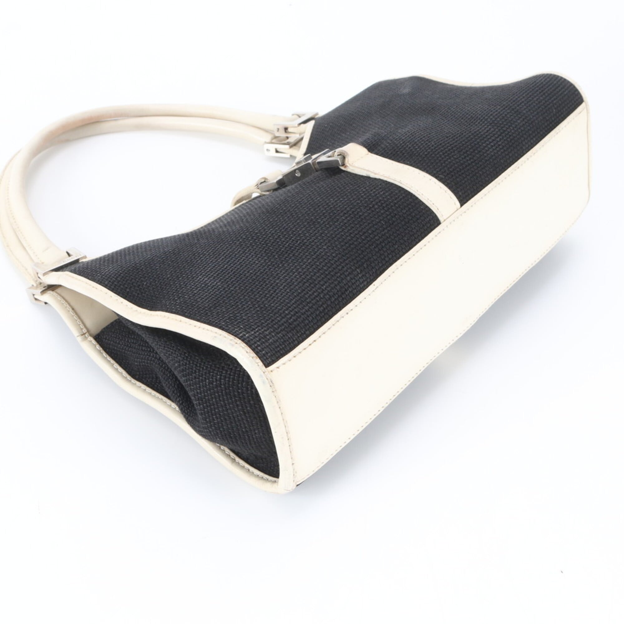 Gucci Jackie Black White Leather Canvas Handbag (Pre-Owned)