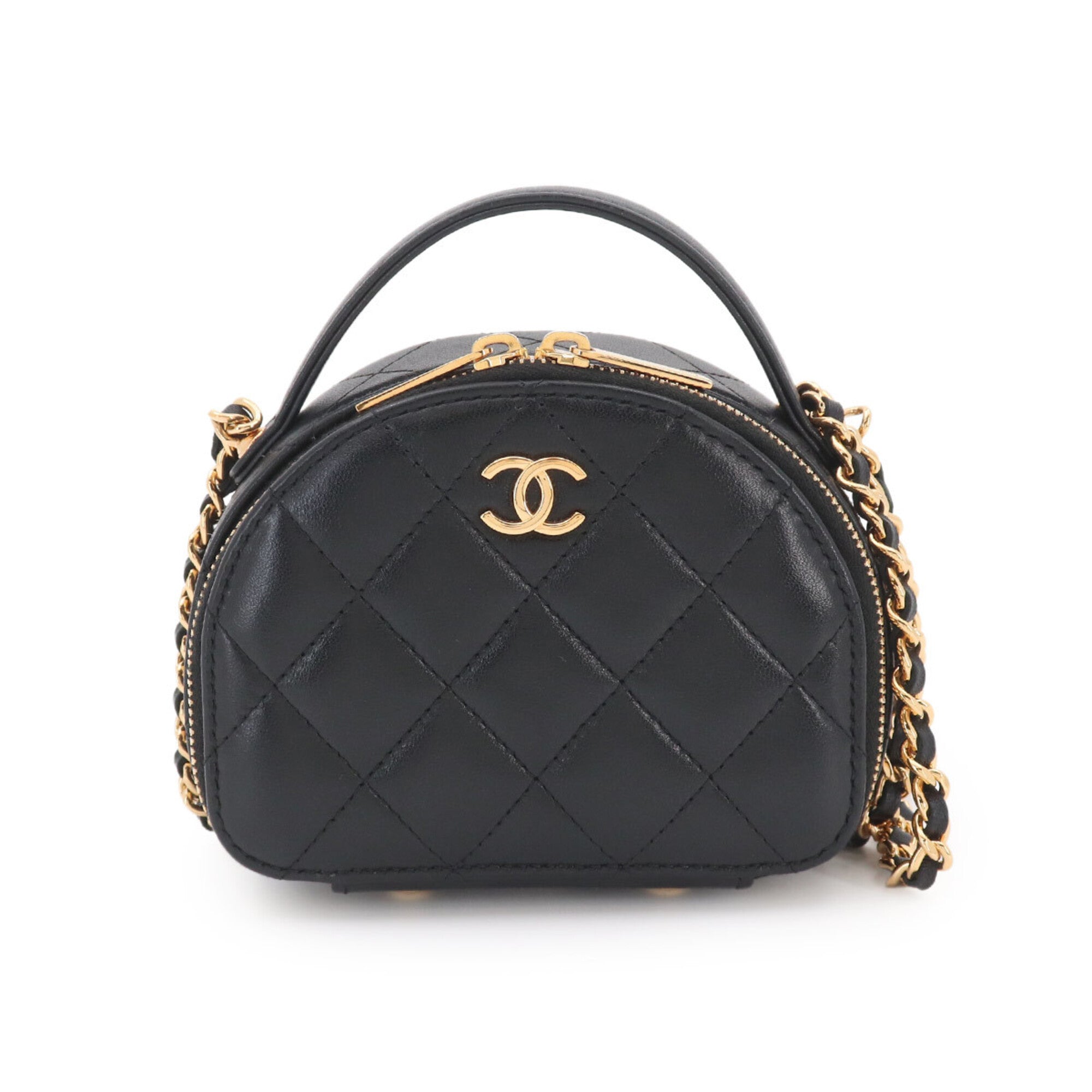 Chanel Black Leather Handbag Shoulder Bag (Pre-Owned)