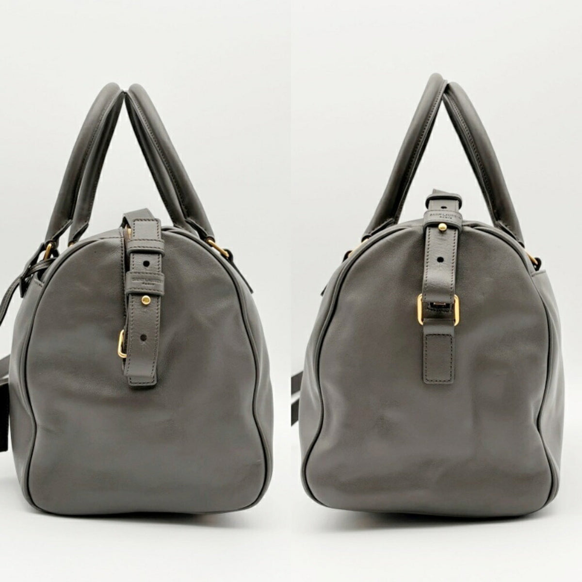Saint Laurent Gray Leather Suede Boston Bag Shoulder Bag (Pre-Owned)