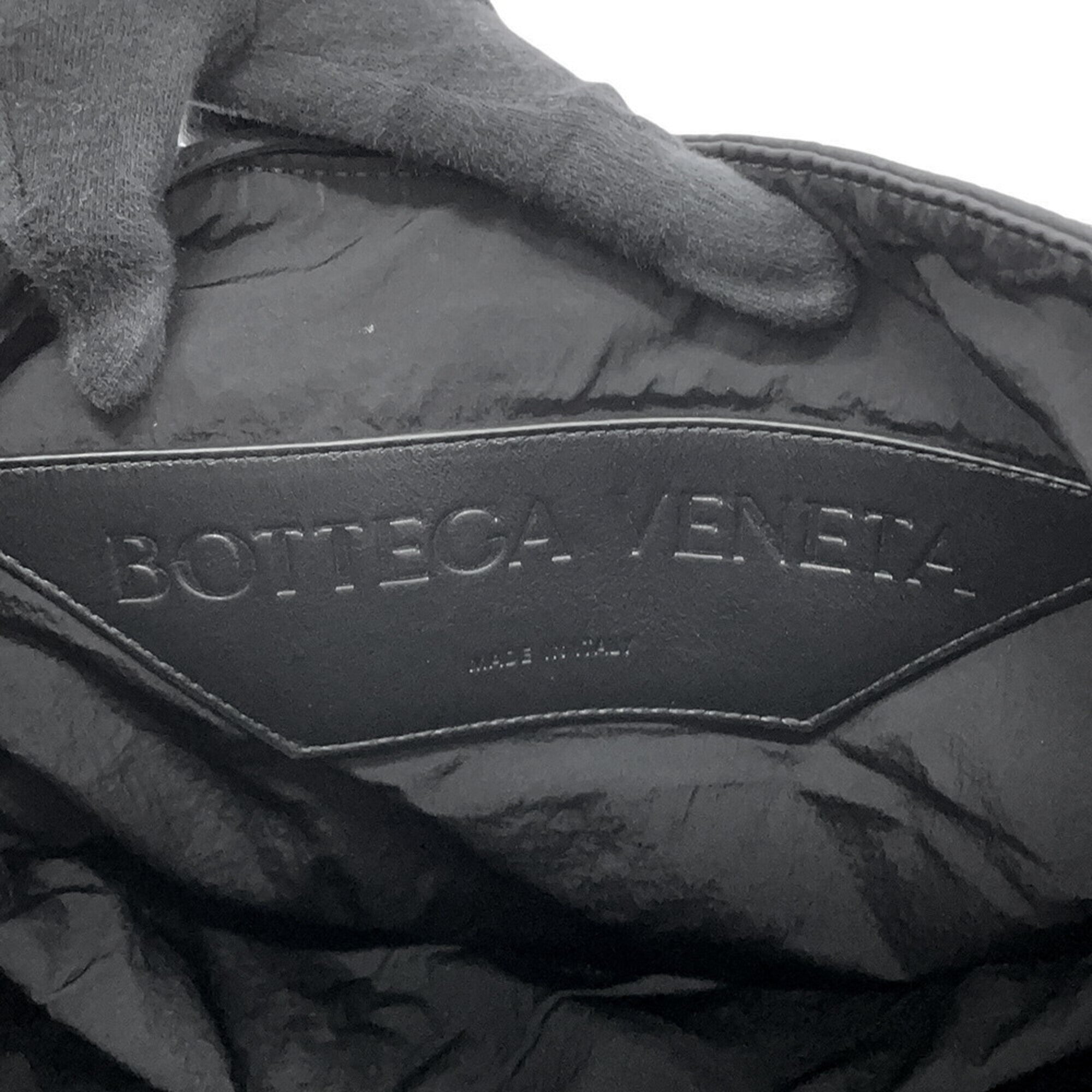 Bottega Veneta Intrecciato Black Nylon Leather Handbag Shoulder Bag (Pre-Owned)