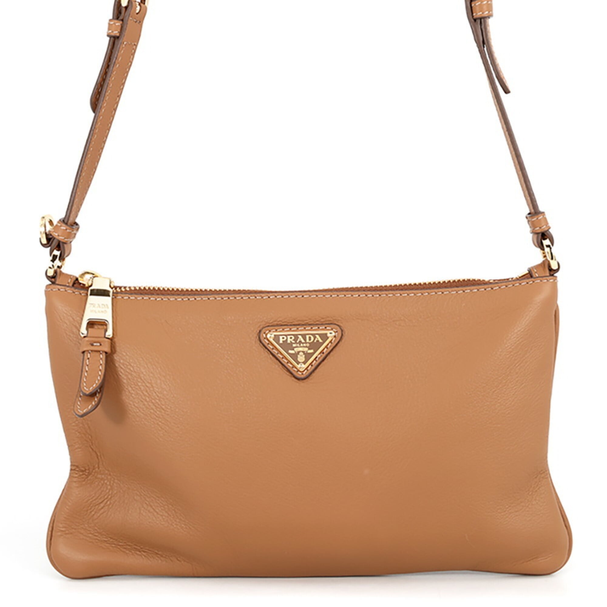 Prada Brown Leather Handbag Shoulder Bag (Pre-Owned)