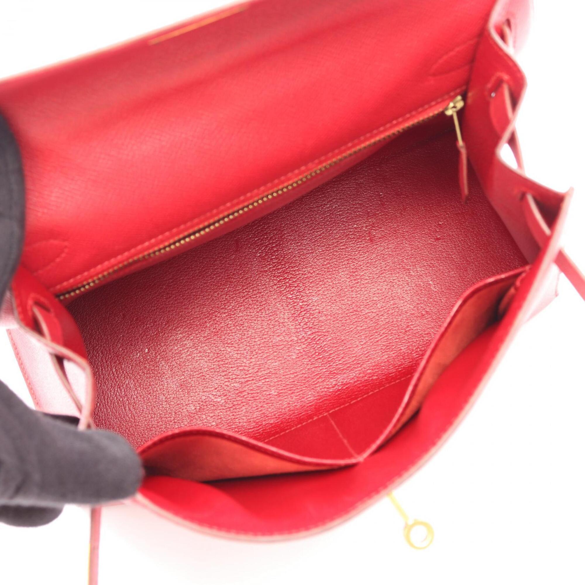 Hermes Red Color Rouge Vif Courchevel Leather Handbag (Pre-Owned)