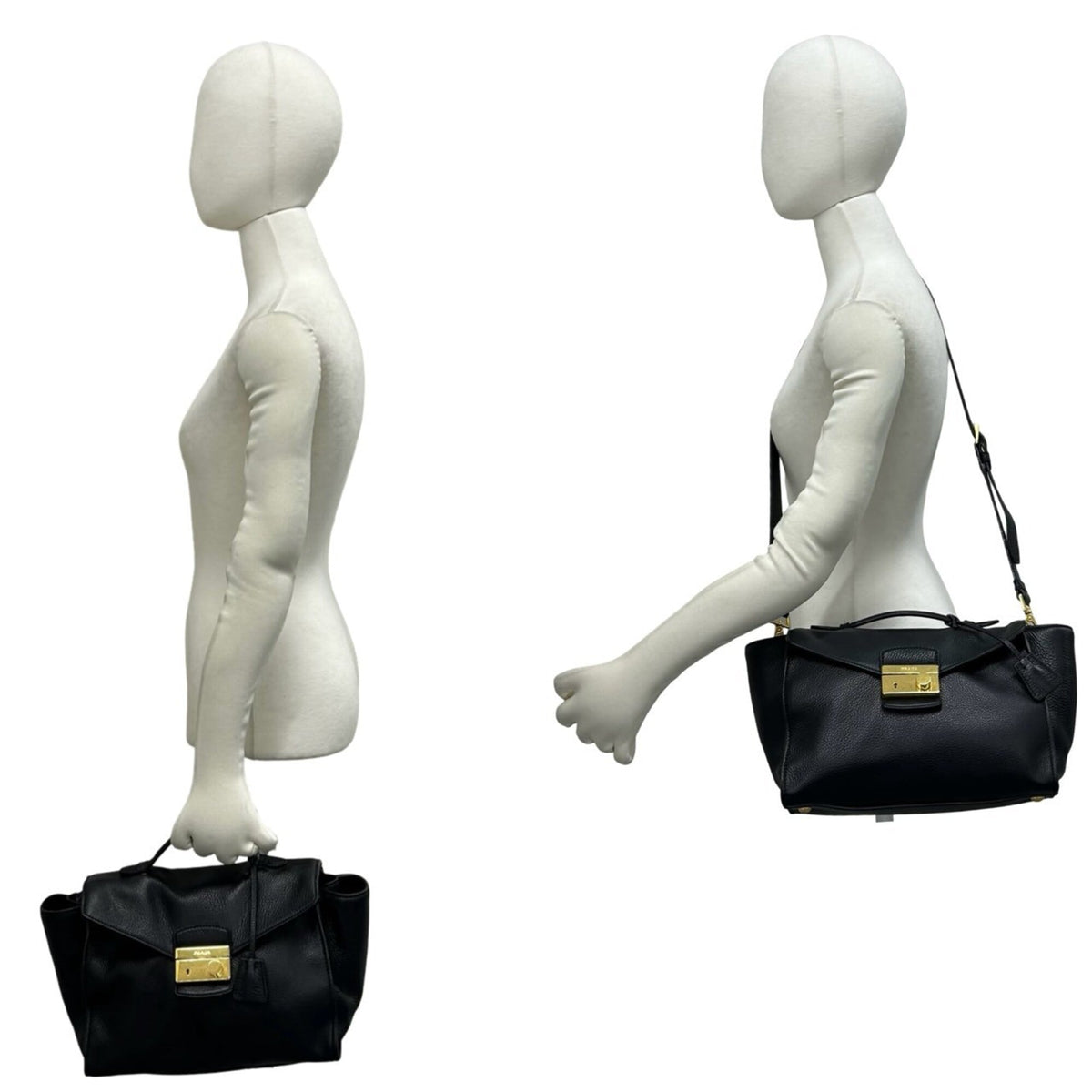 Prada Black Leather Boston Bag Handbag Shoulder Bag (Pre-Owned)