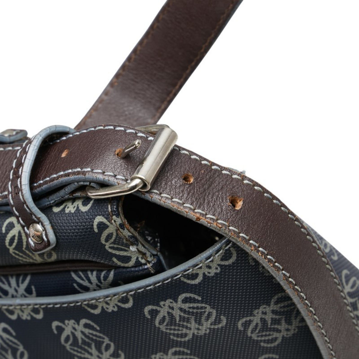 Loewe Gray Navy Pvc Leather Messenger Bag Shoulder Bag (Pre-Owned)