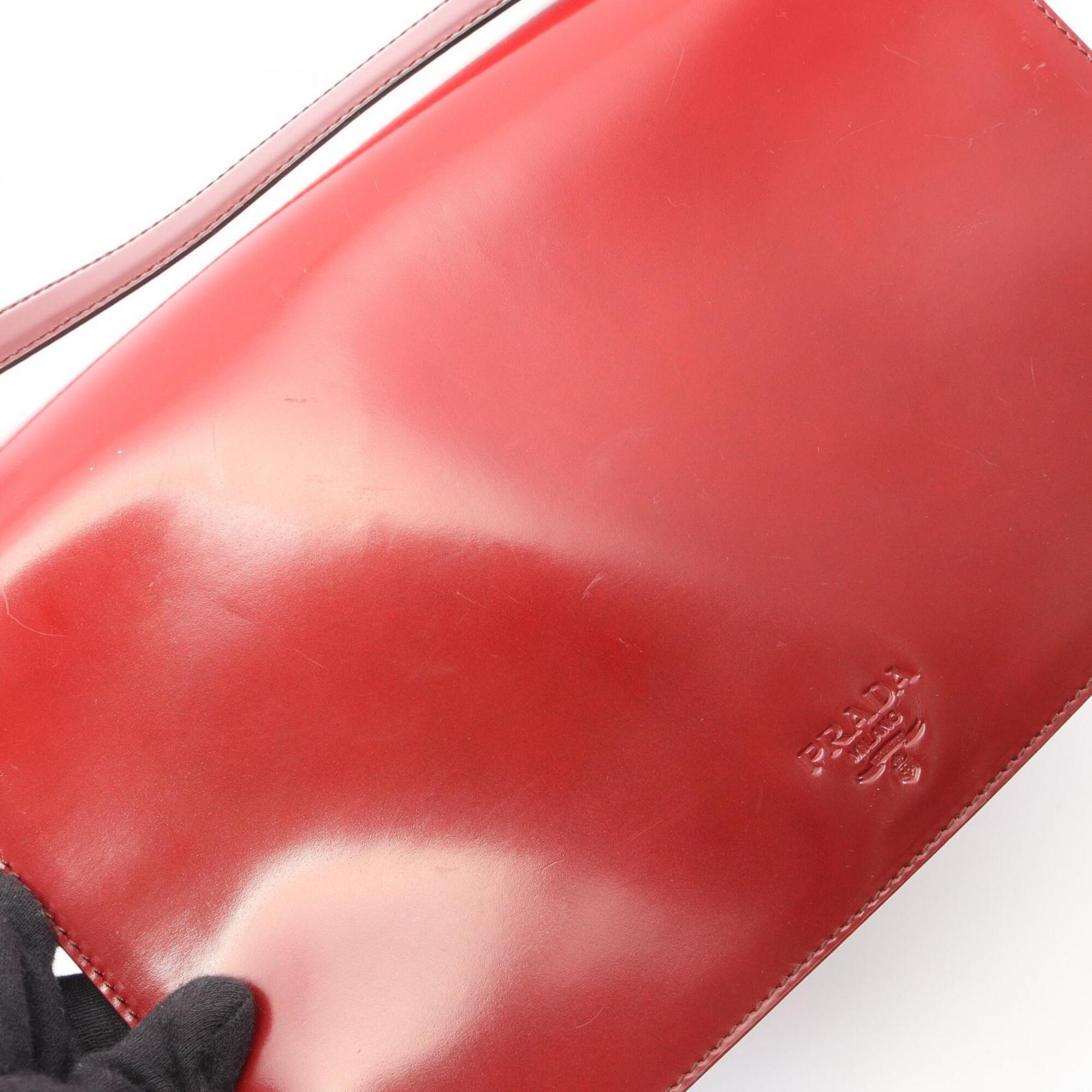 Prada Bordeaux Leather Handbag Shoulder Bag (Pre-Owned)