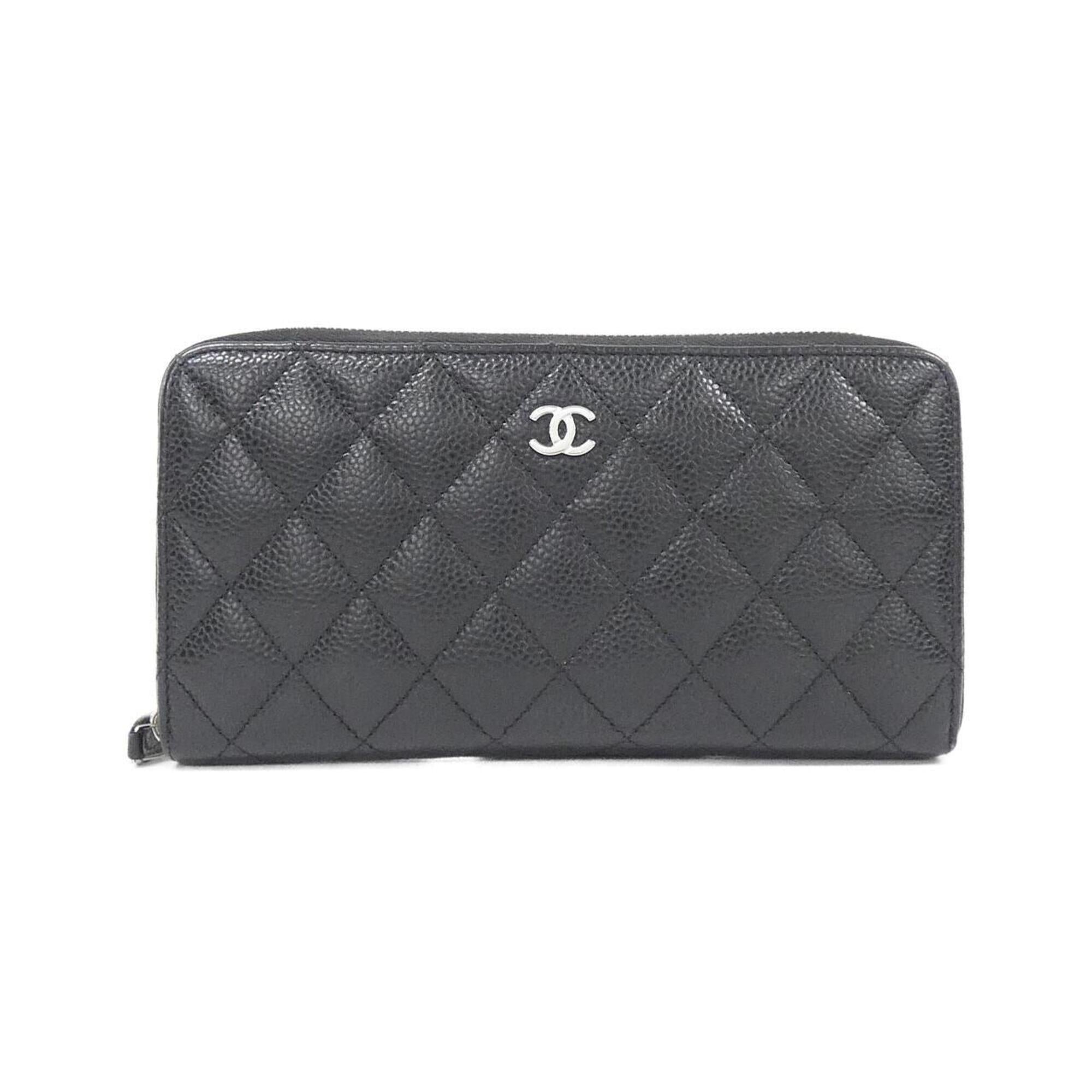 Chanel Black Bordeaux Grained Calfskin Long Wallet (Bi-Fold) (Pre-Owned)
