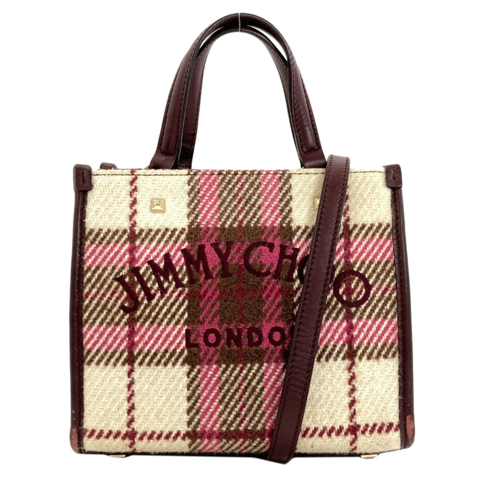 Jimmy Choo Beige Bordeaux Pink Wool Leather Handbag (Pre-Owned)