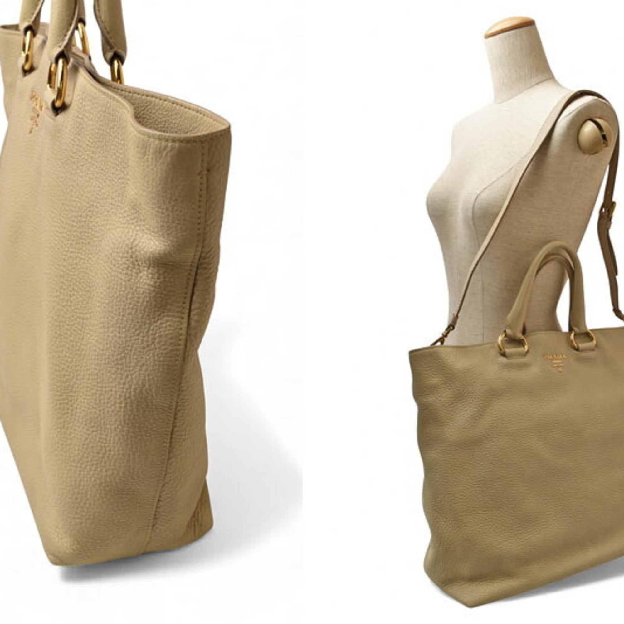 Prada Beige Leather Shoulder Bag Tote Bag (Pre-Owned)