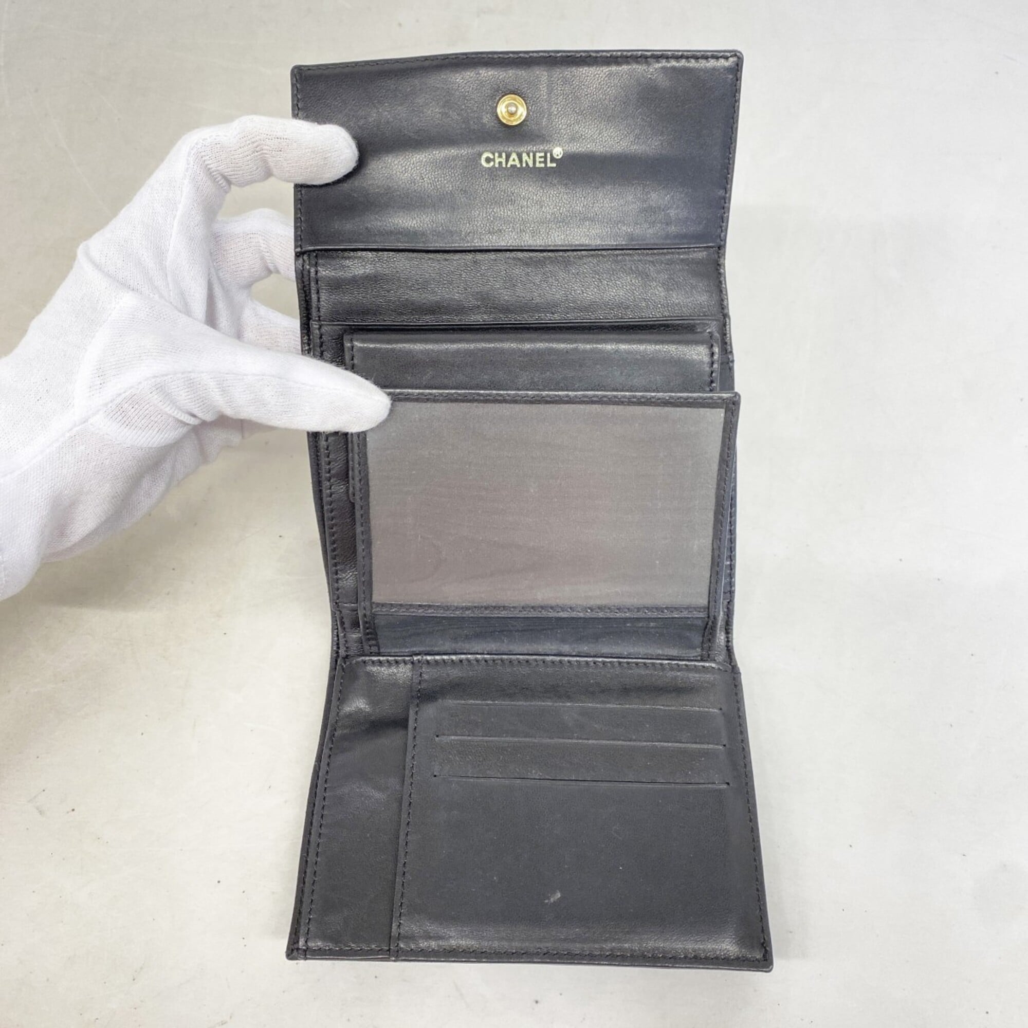 Chanel Black Leather Wallet (Tri-Fold) (Pre-Owned)