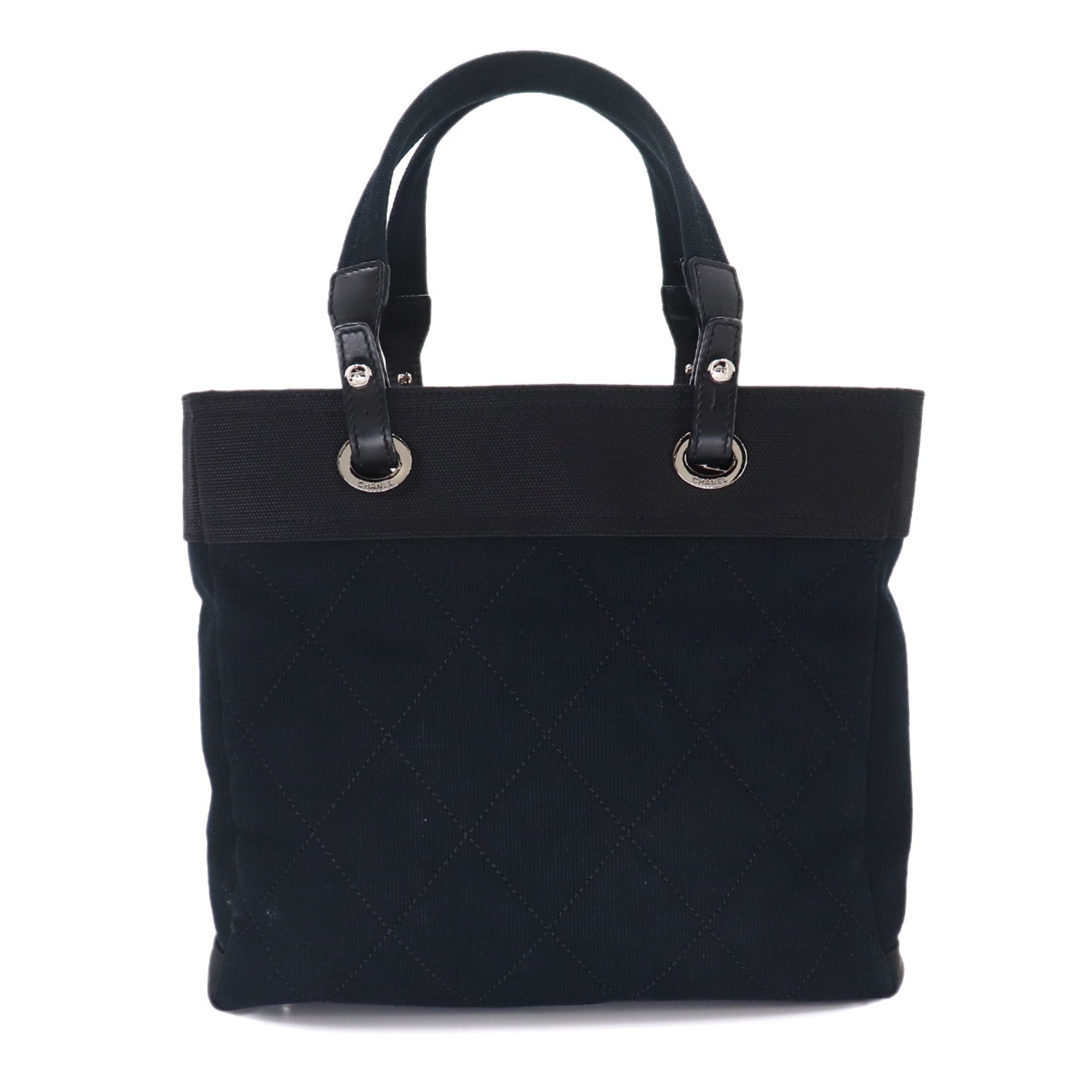 Chanel Black Canvas Handbag Tote Bag (Pre-Owned)