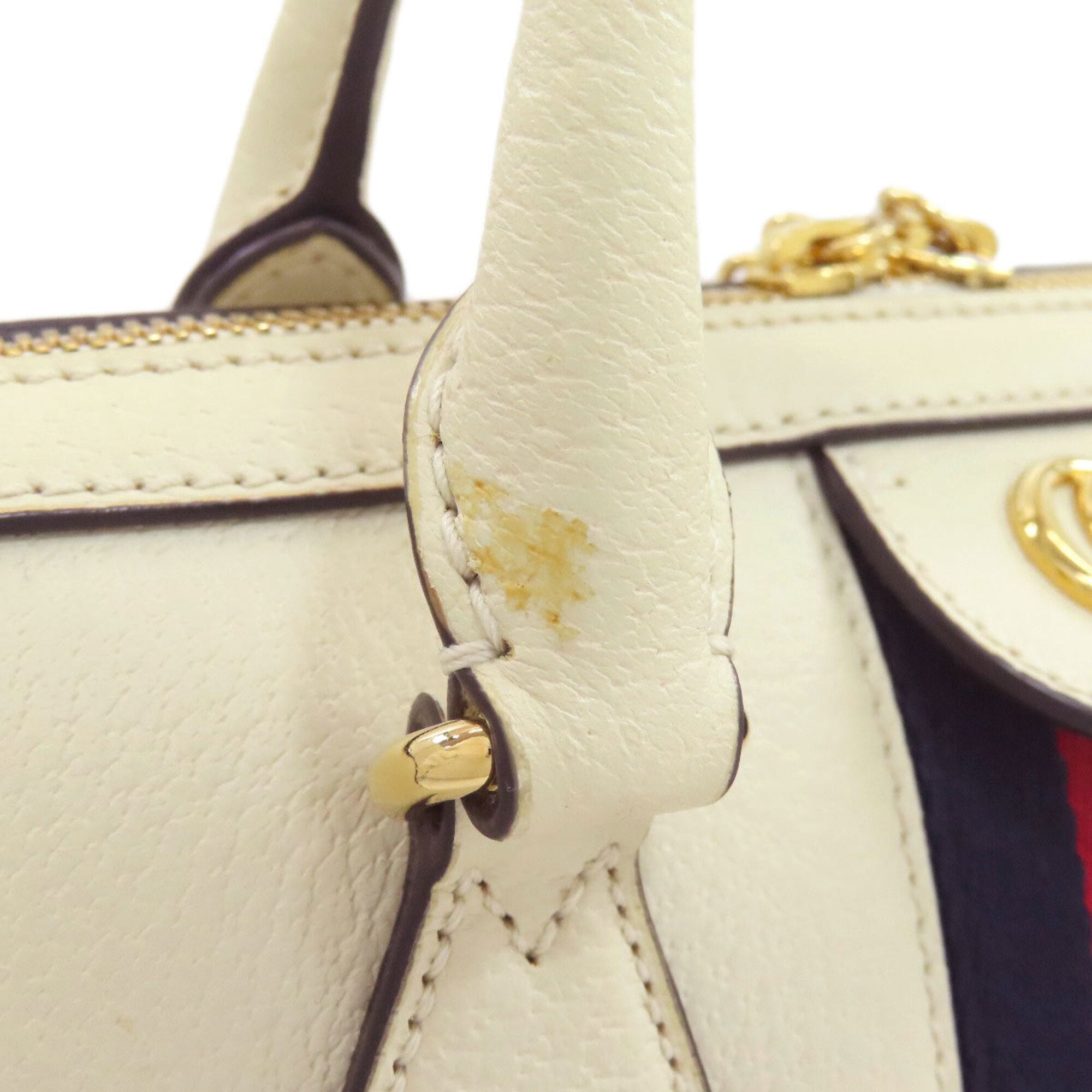 Gucci Navy Red Color White Leather Handbag (Pre-Owned)