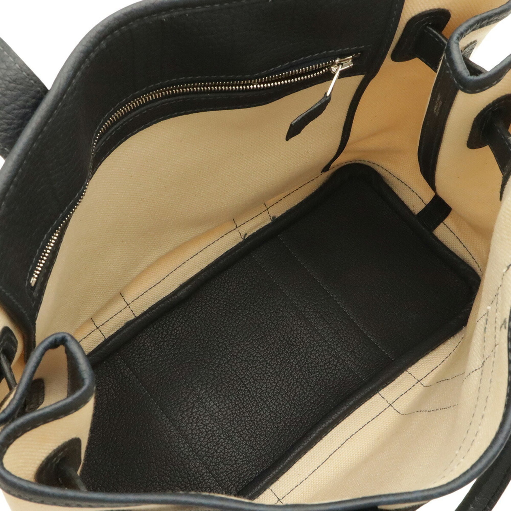 Hermes Natural Navy Canvas Leather Handbag Tote Bag (Pre-Owned)