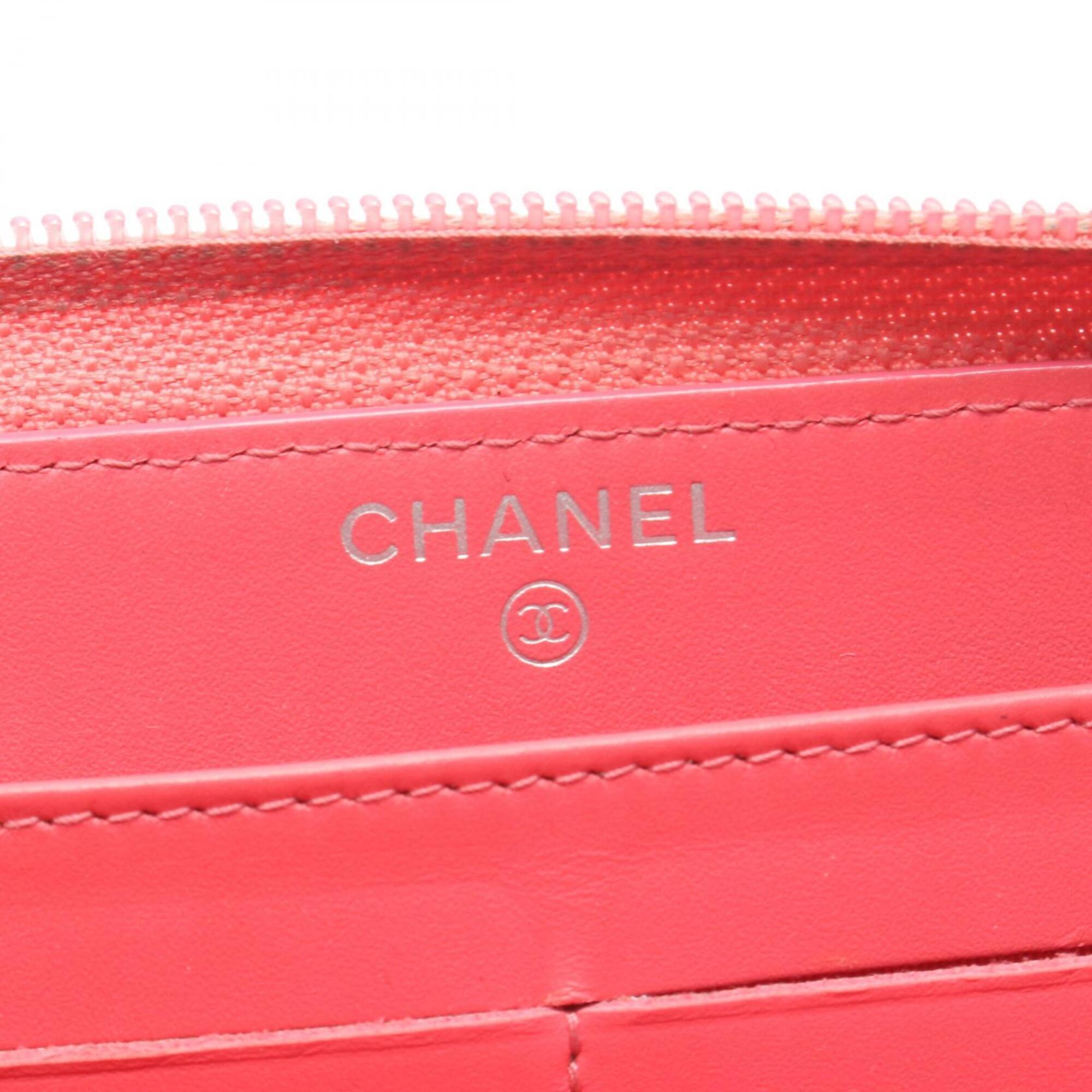 Chanel Pink Grained Calfskin Long Wallet (Bi-Fold) (Pre-Owned)