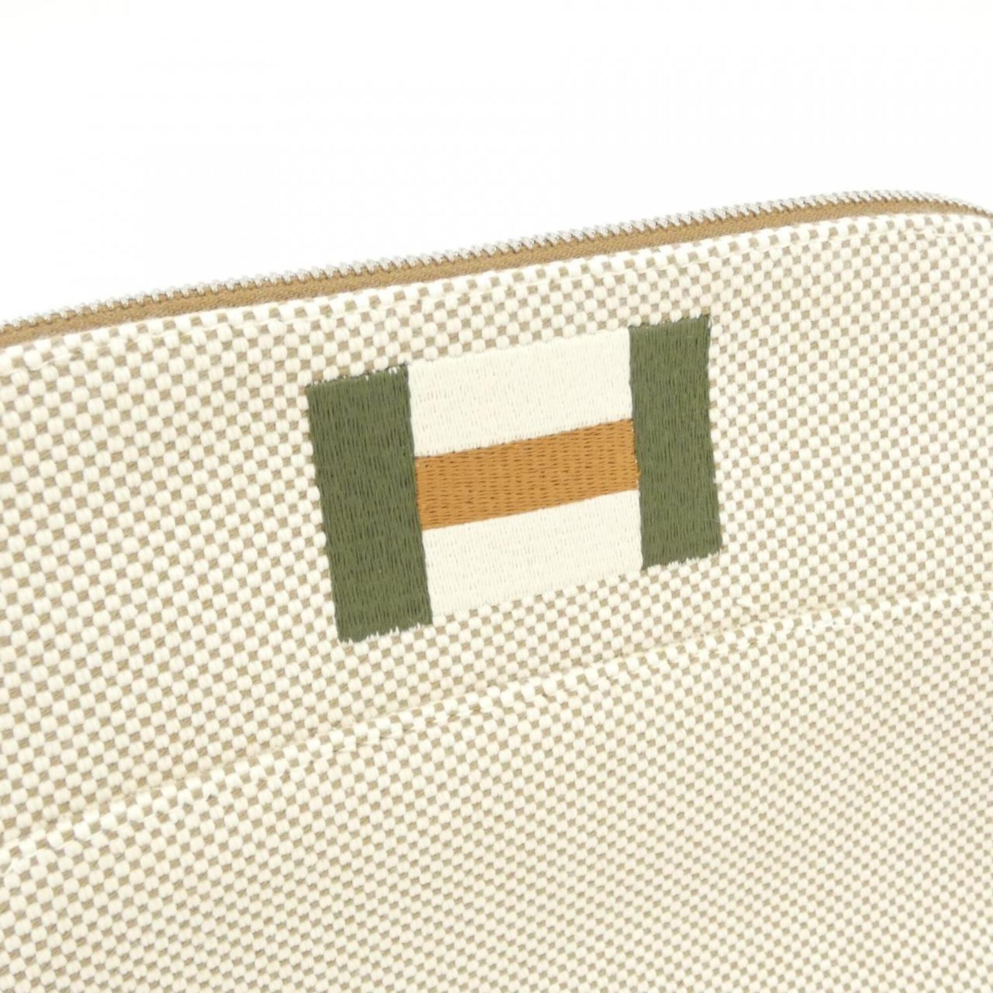 Hermes Grayish Canvas Handbag Pouch (Pre-Owned)