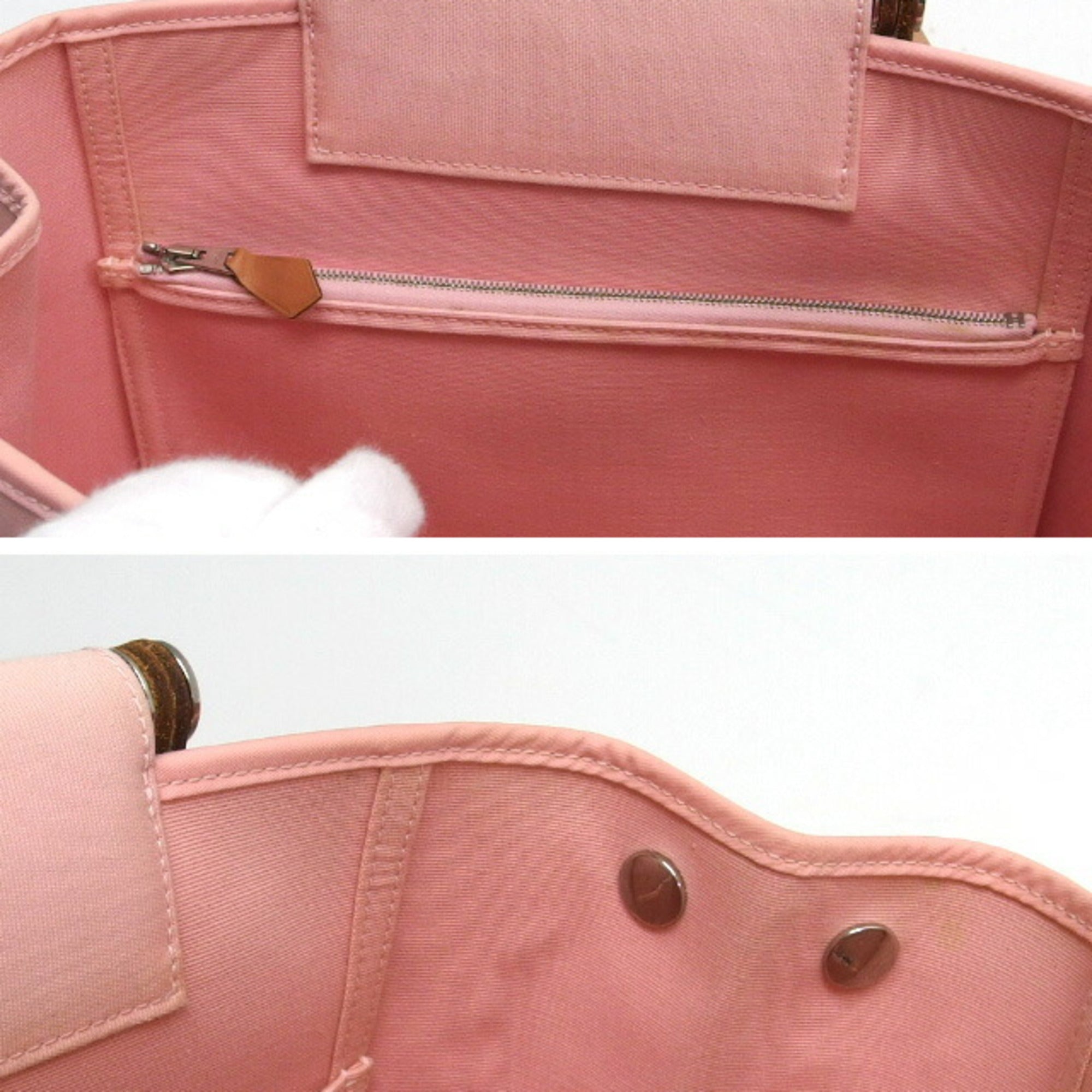 Hermes Cabag Light Pink Toile Officier Handbag Shoulder Bag Tote Bag (Pre-Owned)
