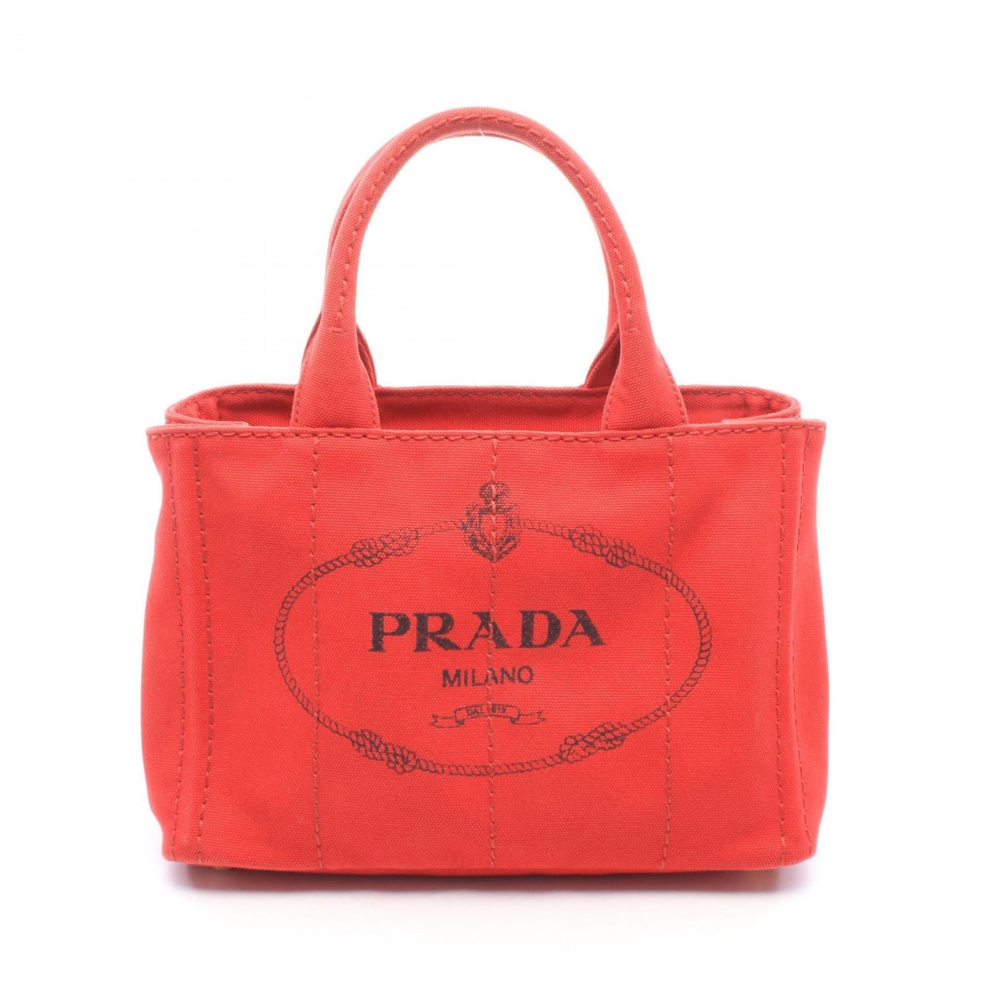 Prada Red Color Canvas Handbag Tote Bag (Pre-Owned)