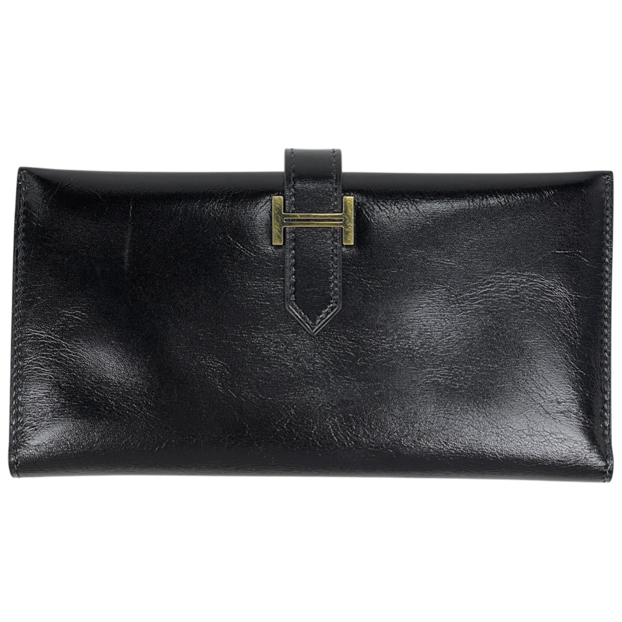 Hermes Bearn Black Box Calf Leather Long Wallet (Bi-Fold) (Pre-Owned)