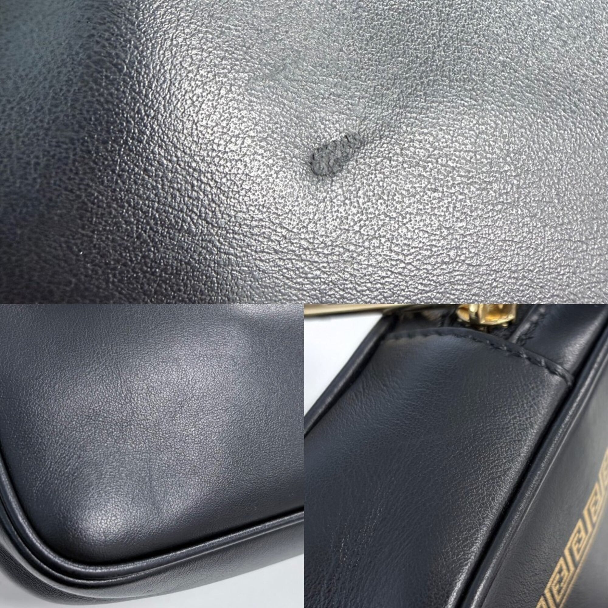Versace Black Gold Leather Shoulder Bag (Pre-Owned)