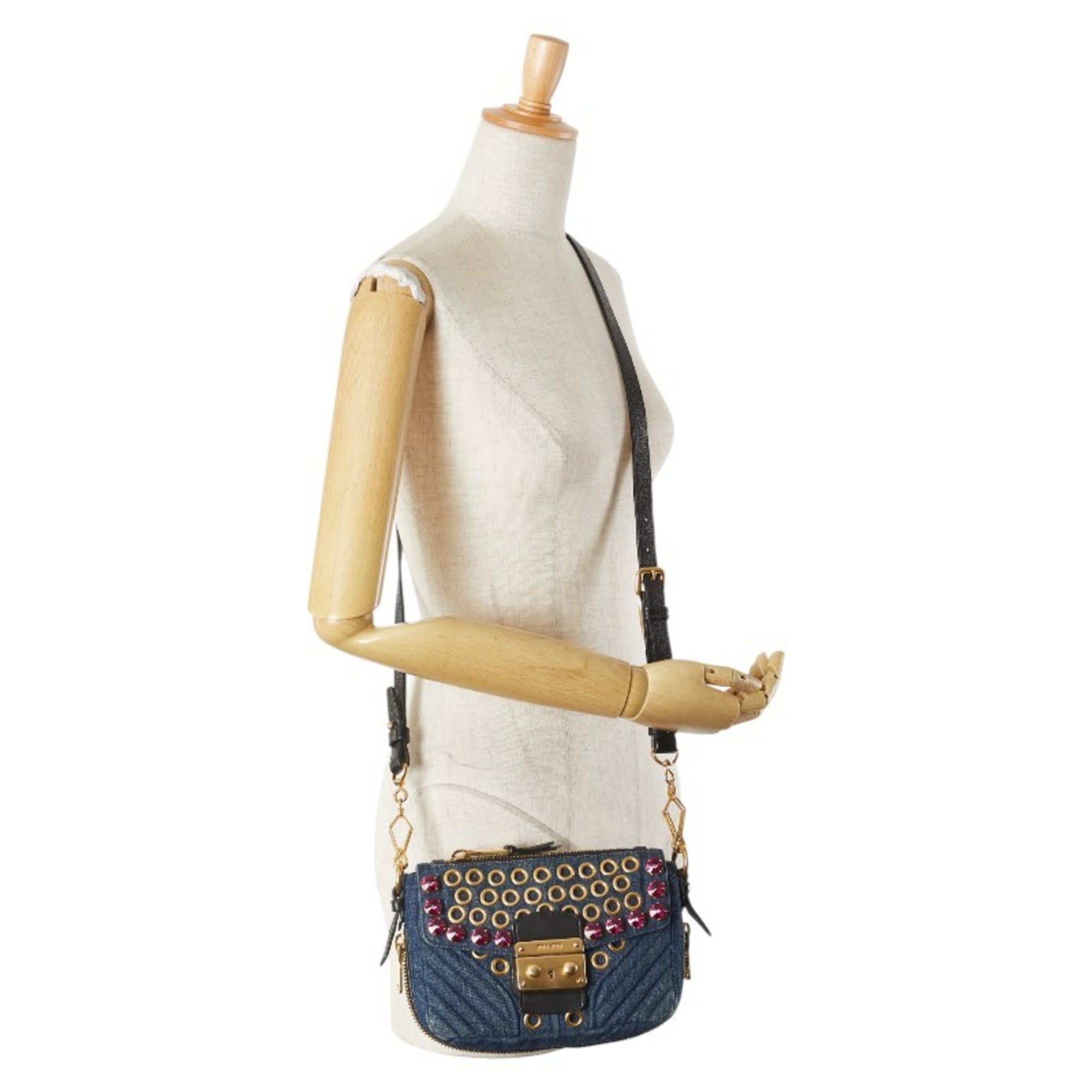 Miu Miu Multi-Color Denim Leather Shoulder Bag (Pre-Owned)